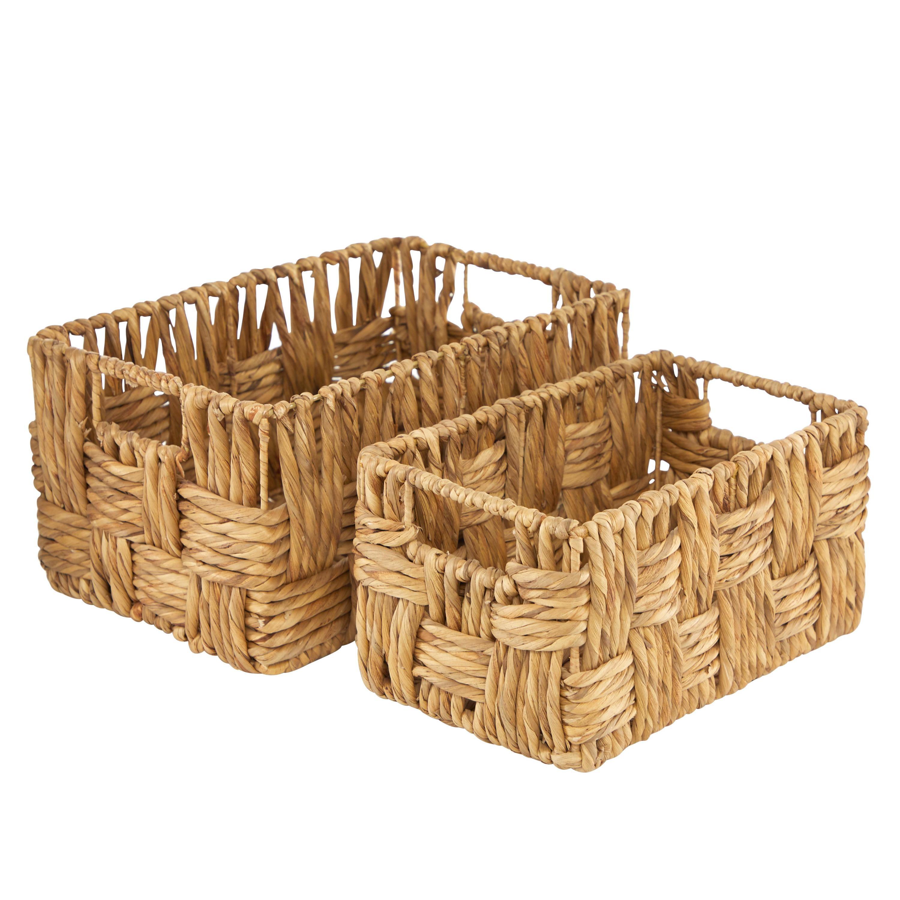 Handwoven Rectangular Wicker Storage Baskets with Handles, Set of 2