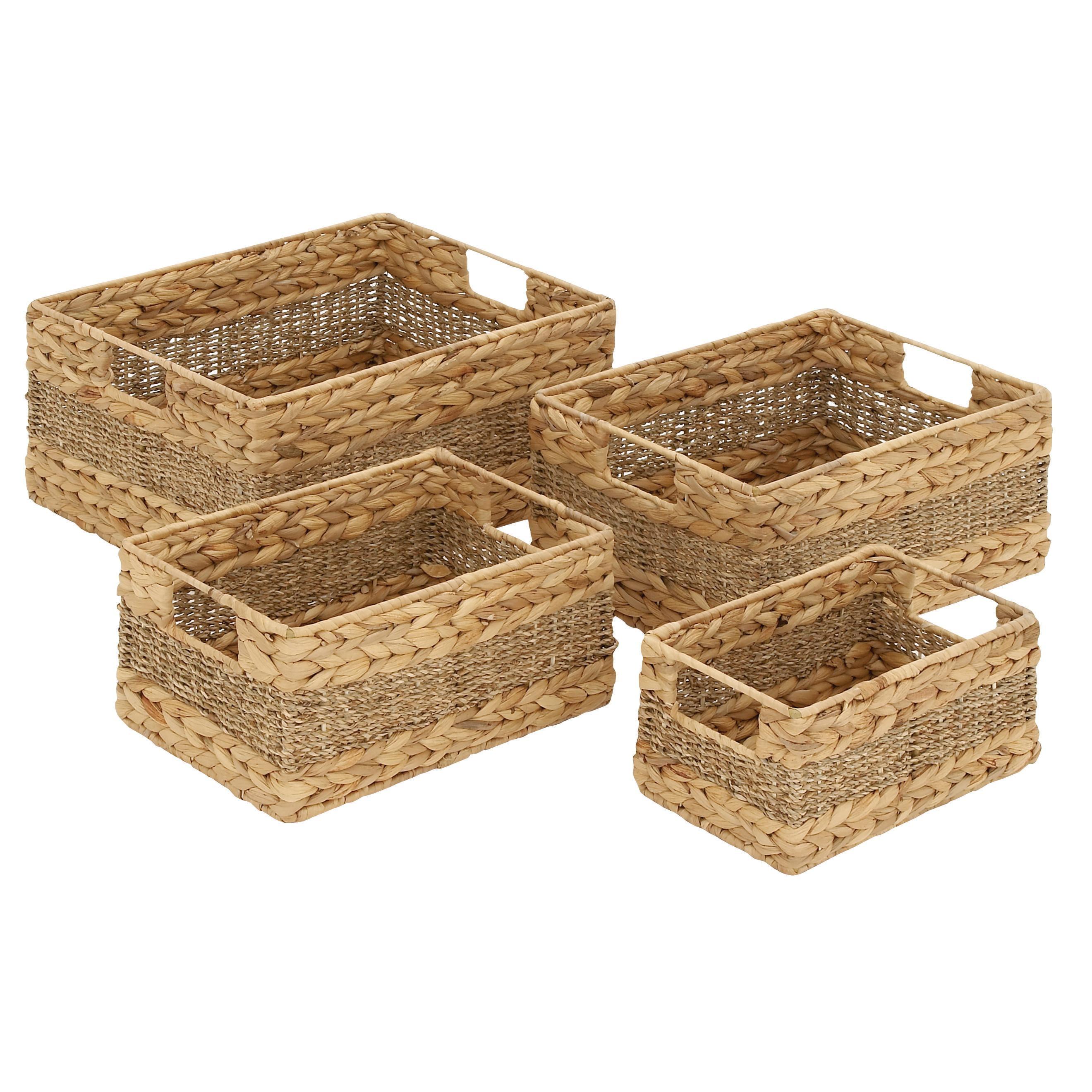 DecMode 16", 14", 12", 10"W Light Brown Seagrass Handmade Storage Basket with Handles, 4-Pieces