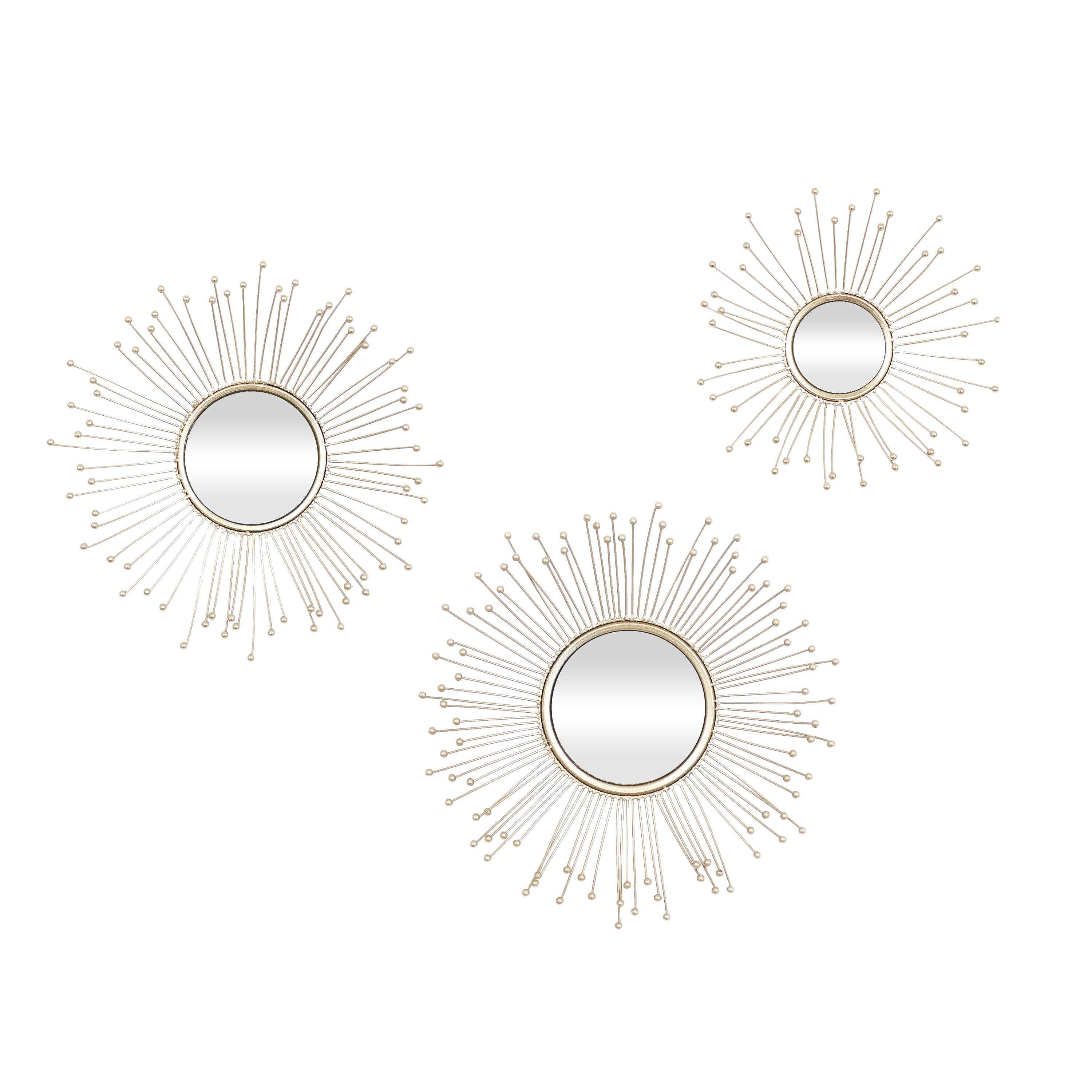 Glamorous Gold Starburst Round Wall Mirror Set of 3