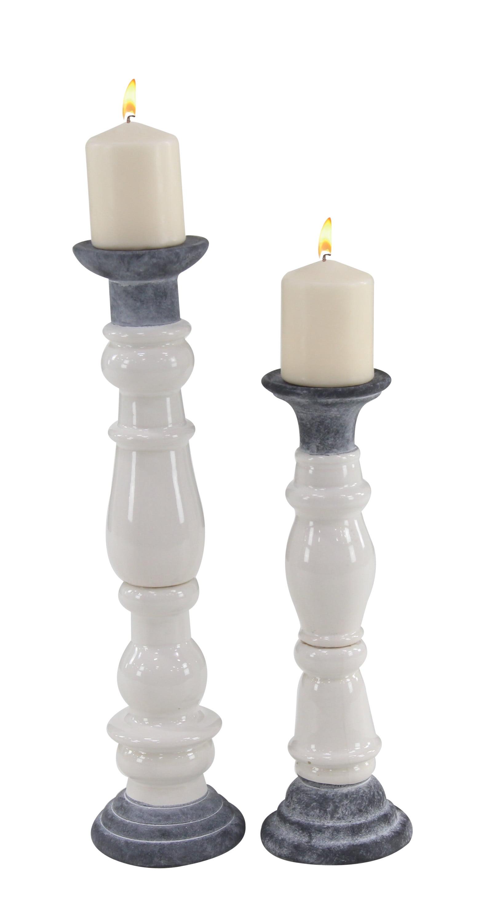 DecMode 16", 20"H Country Candlestick, White, 2 - Pieces
