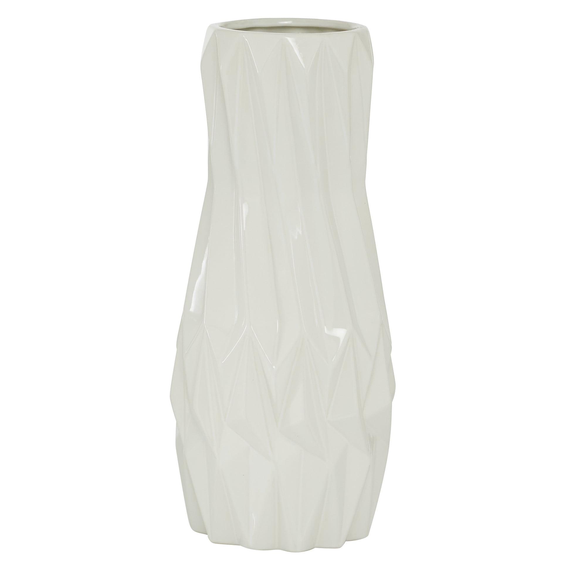Sleek Elegance White Glossy Geometric Ceramic Vase 7" X 16.25"