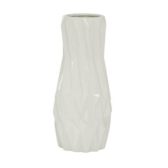 DecMode 16" Geometric White Ceramic Vase