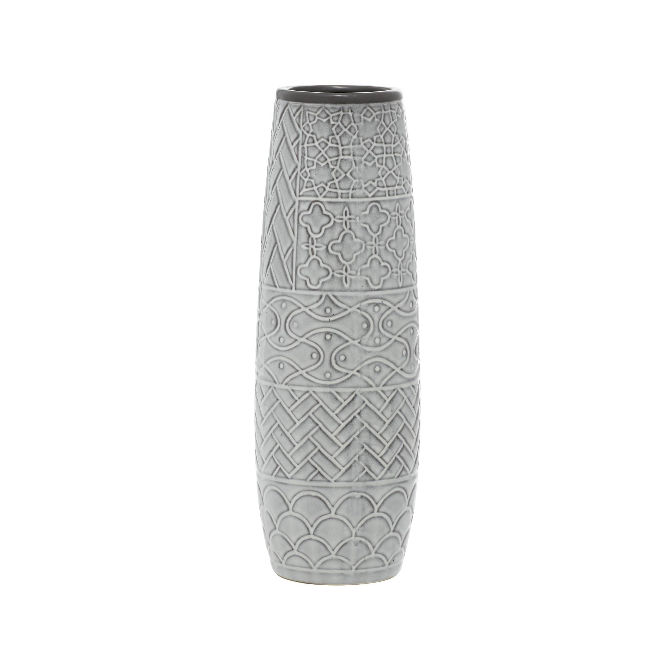 Bungalow Rose Ceramic Slim Engraved Patterned Decorative Gray Vase
