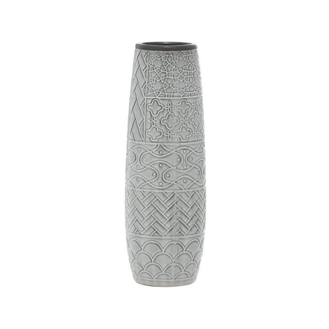 Bungalow Rose Ceramic Slim Engraved Patterned Decorative Gray Vase
