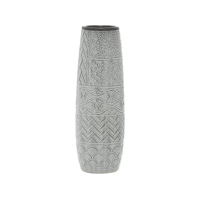 Bungalow Rose Ceramic Slim Engraved Patterned Decorative Gray Vase