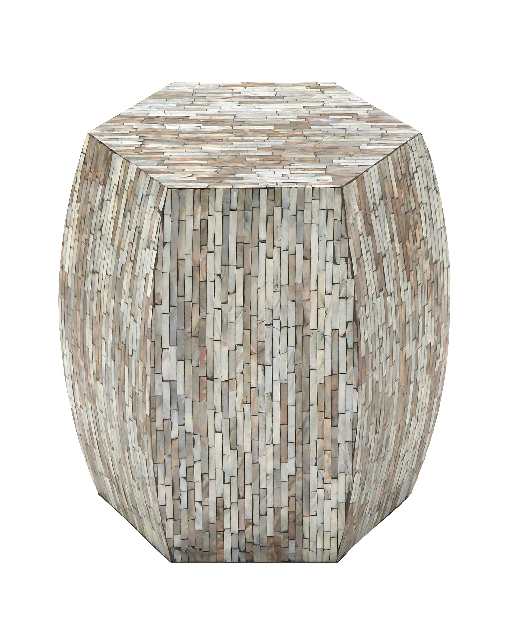 Wrought Studio™ Alissa Mother of Pearl Shell Handmade Shell Mosaic Hexagon Side End Gray Accent Table with Brown Accents