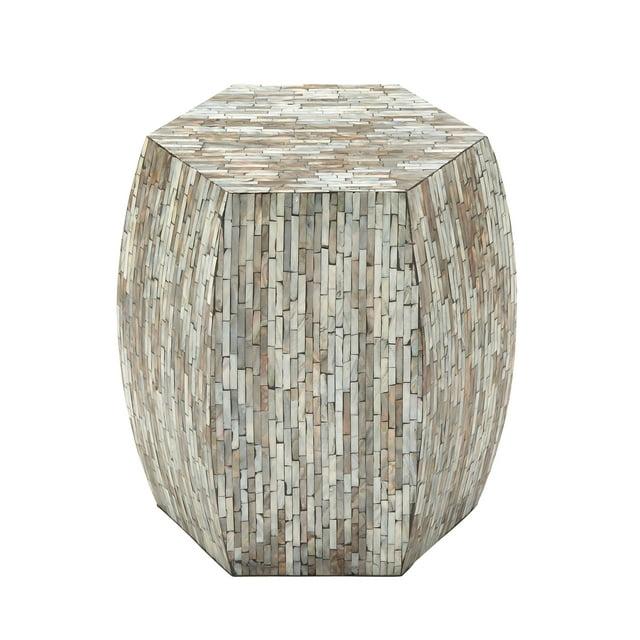 Wrought Studio™ Alissa Mother of Pearl Shell Handmade Shell Mosaic Hexagon Side End Gray Accent Table with Brown Accents