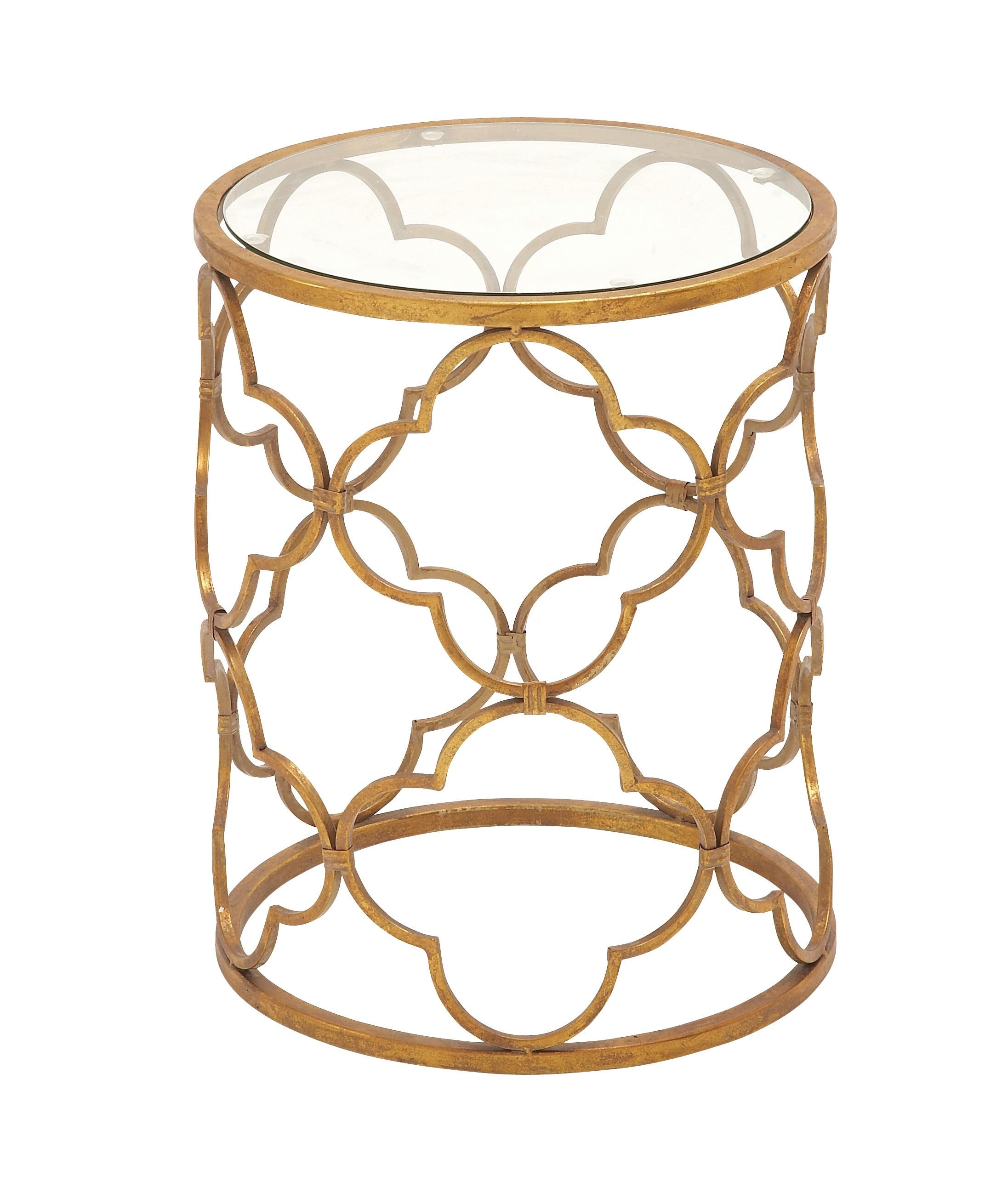 Quatrefoil Gold Metal 20" Accent Table with Glass Top