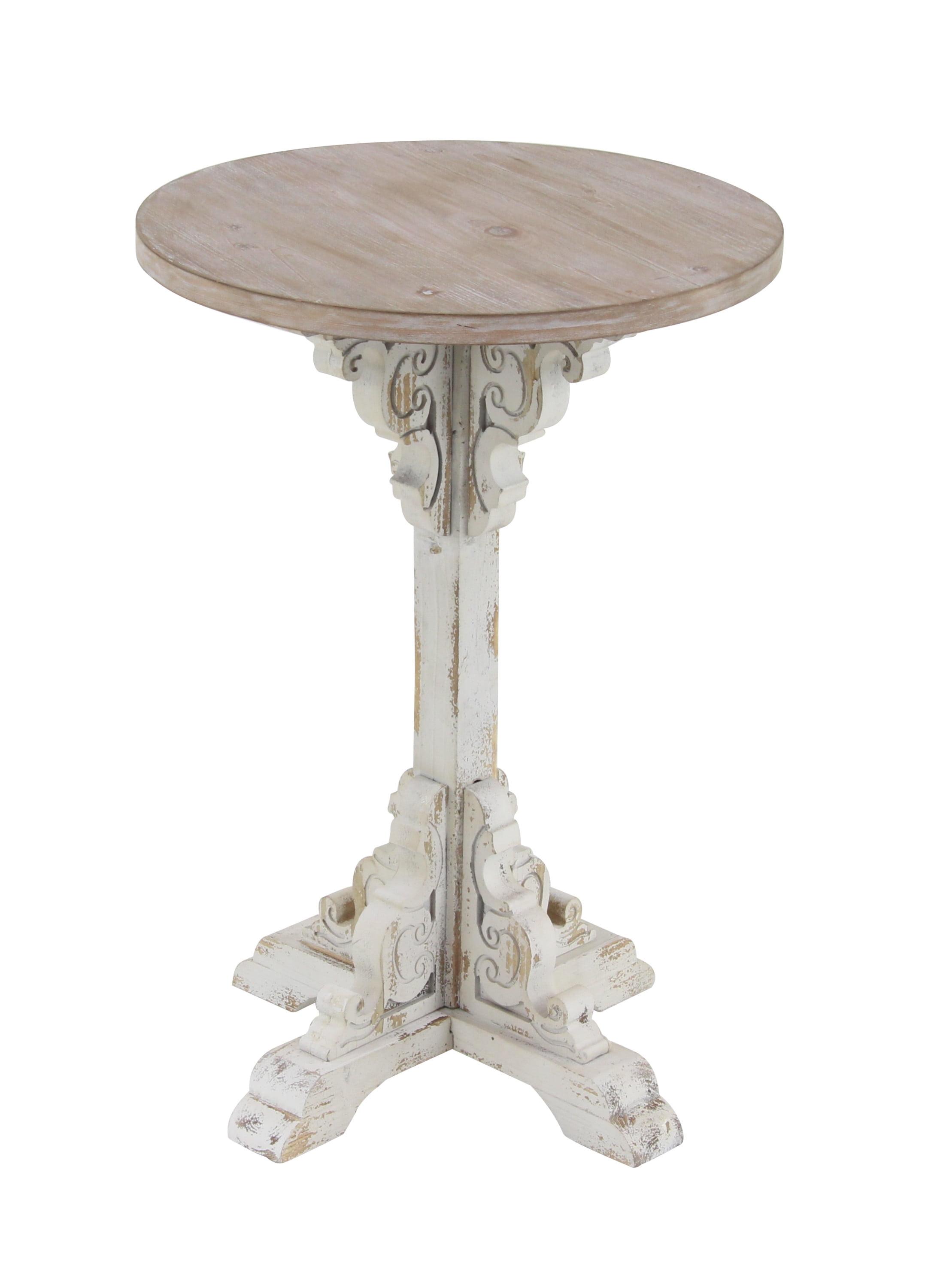 Farmhouse Chinese Fir Accent Table Gray - Olivia & May: Pedestal, Indoor Use, Round Shape