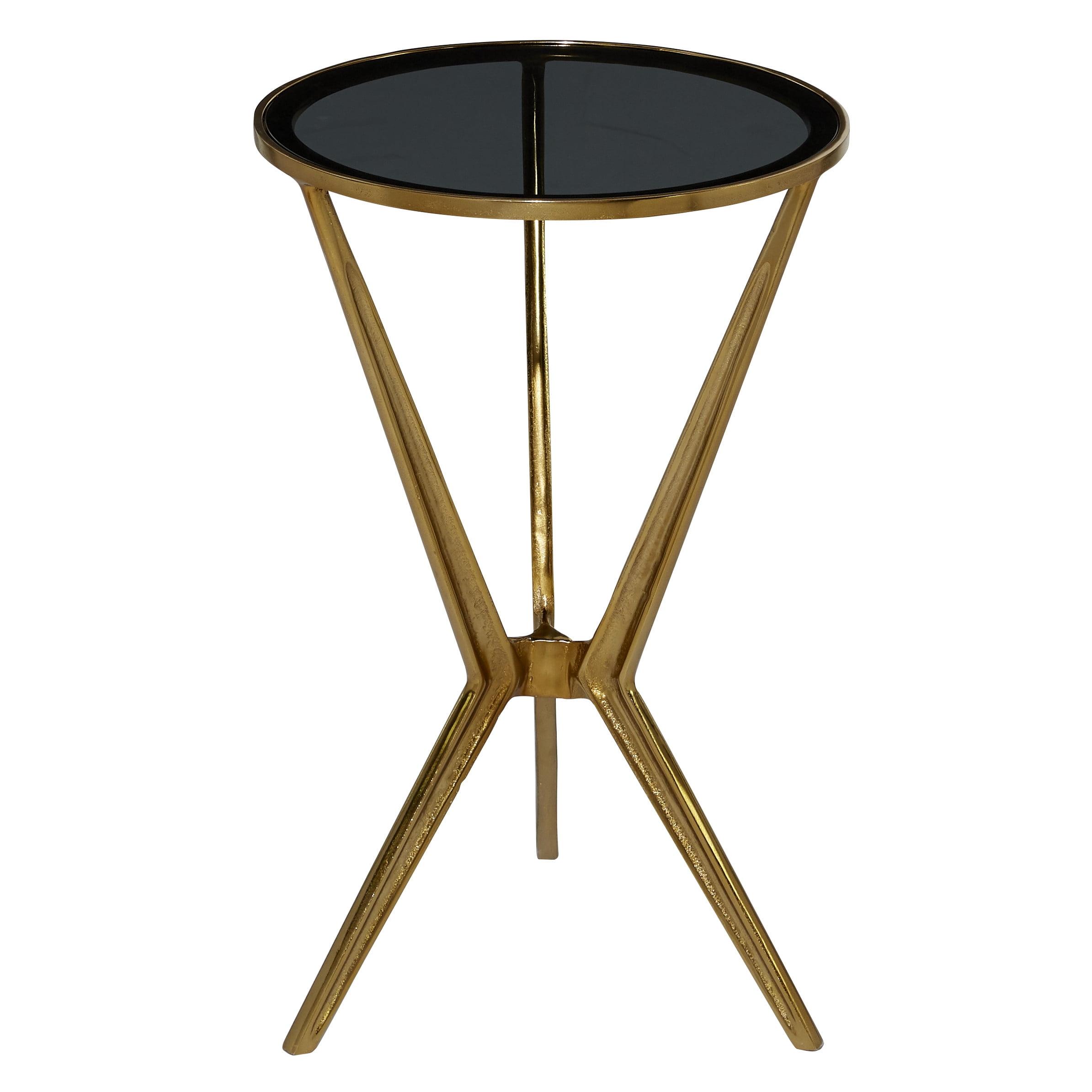 24.05" Modern Metal and Smoke Glass Accent Table Gold - Olivia & May: Round Bedside Stand, No Assembly Required