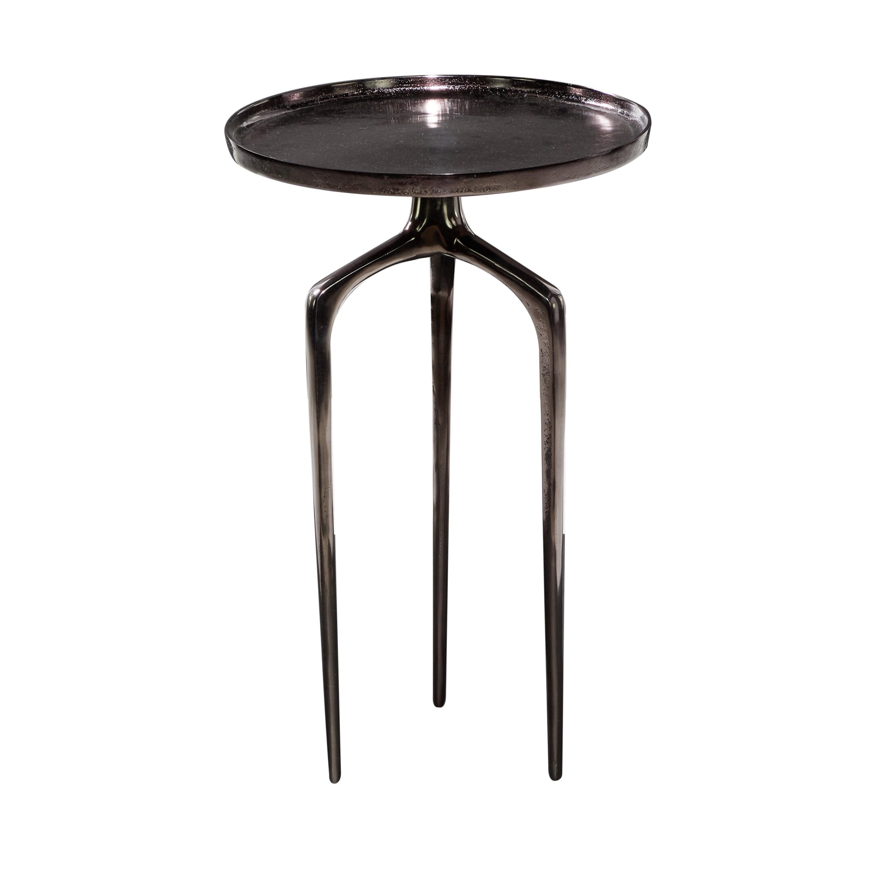 Sleek Black Metal Round Side Table with Tripod Base, 16" x 25"