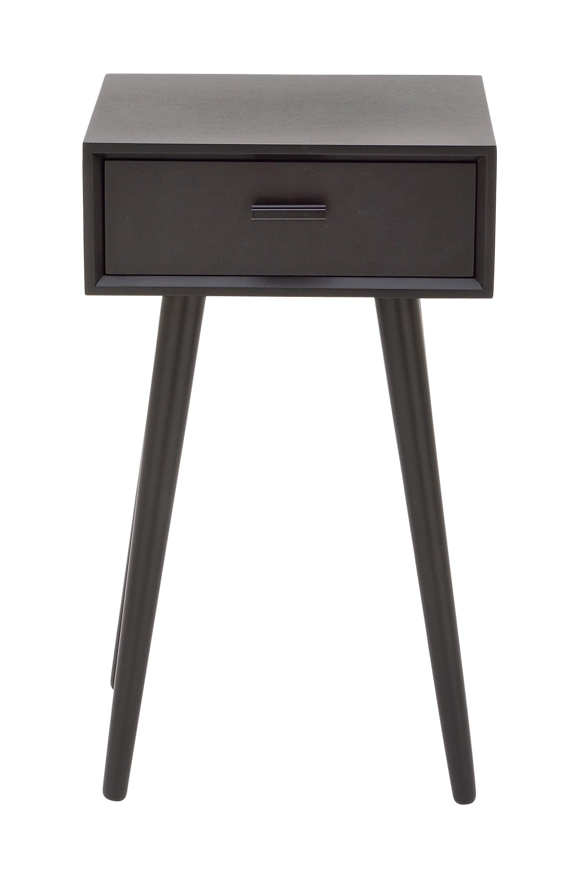 Modern Matte Black 16" Solid Wood Accent Table with Storage