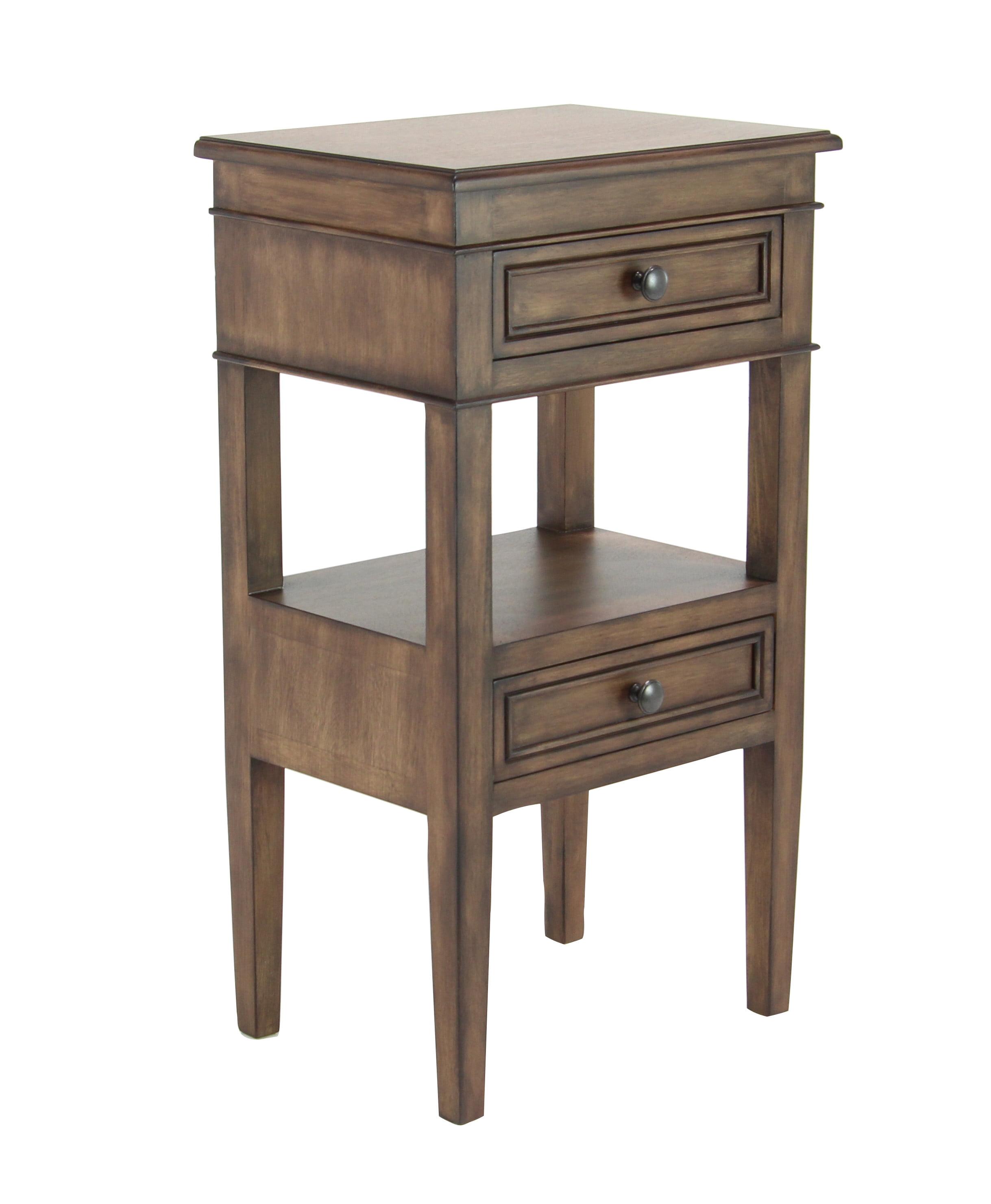 Elegant Light Brown Pine Wood Accent Table with Storage