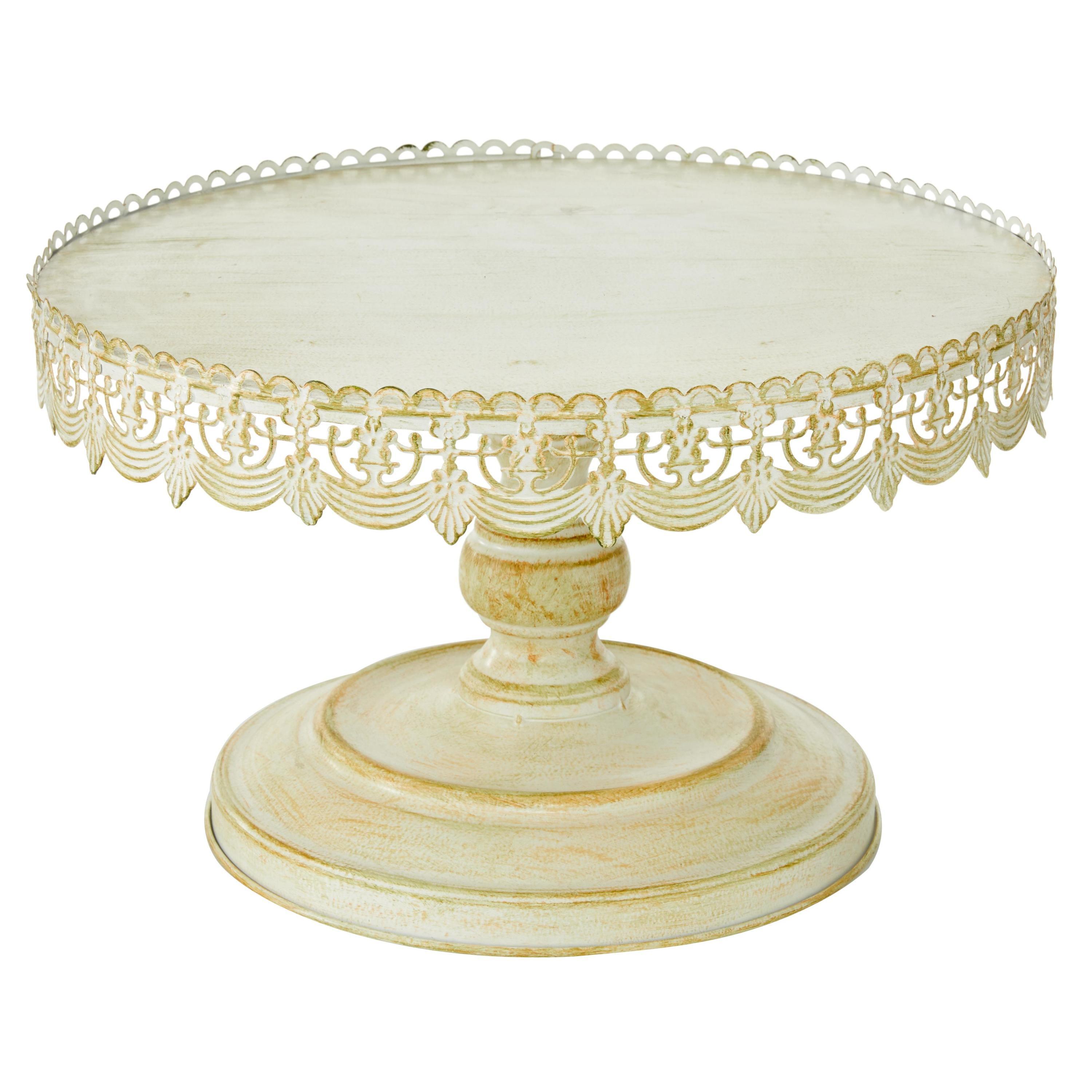 White Metal Pedestal Stand with Lace Edge, 16"