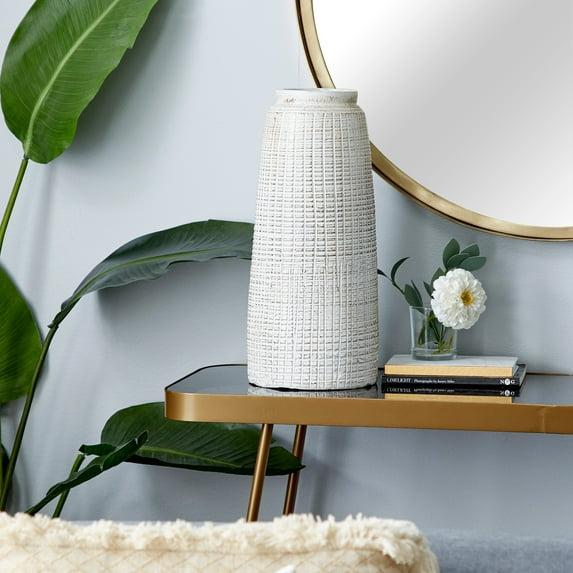 17" x 7.5" Terracotta Vase White - Olivia & May: Coastal Style, Indoor Ceramic, Round Amphora