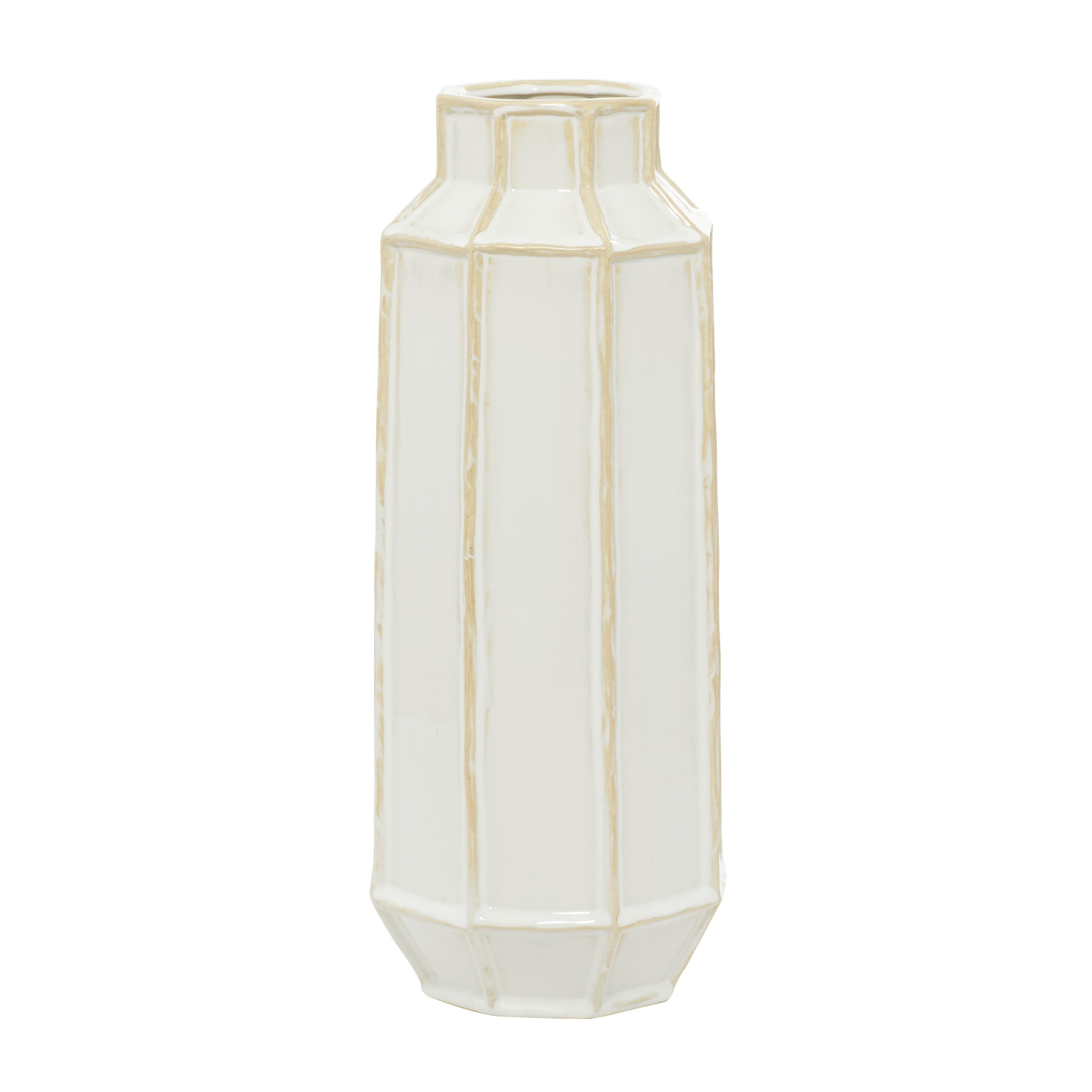 Elegant White and Beige Ceramic Bouquet Vase 6.6" x 16.7"