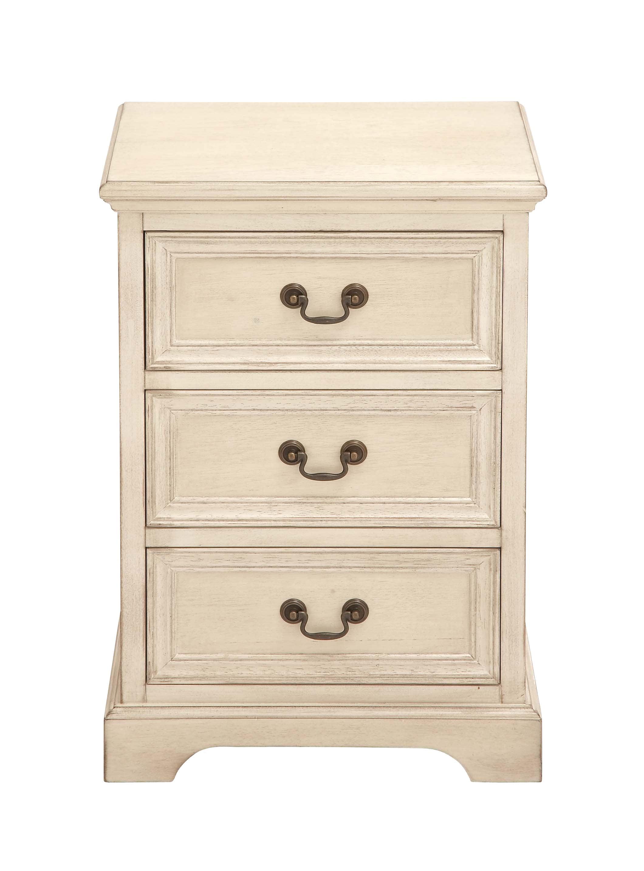 Elegant Cream Solid Wood & Metal 3-Drawer Storage Side Table