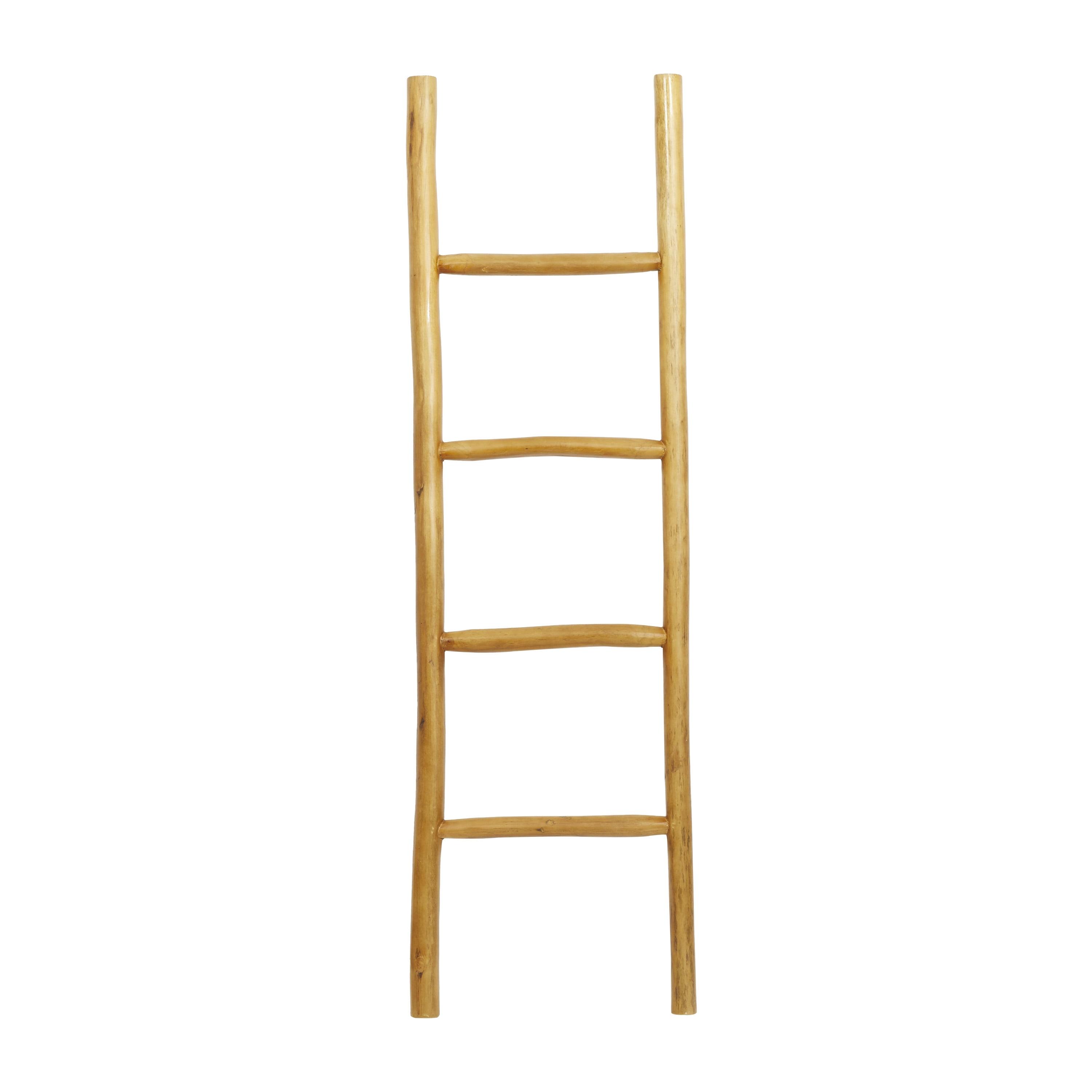 DecMode 17" x 59" Brown Teak Wood Handmade 4 Rack Ladder, 1-Piece