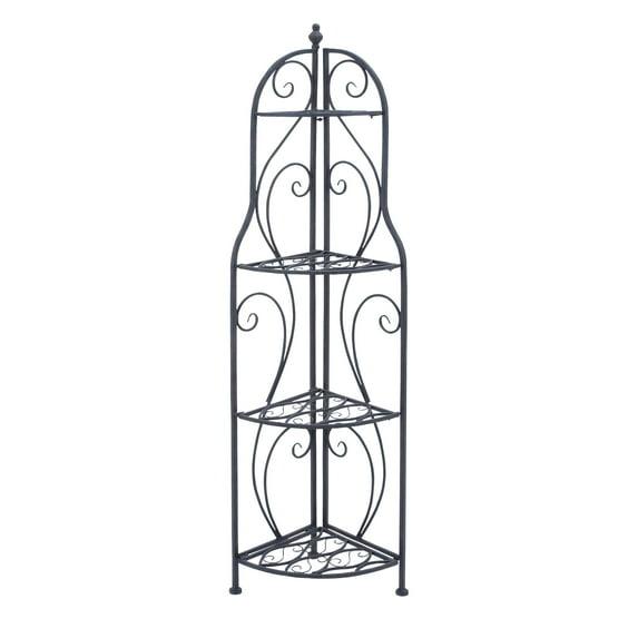 DecMode 17" x 60" Black Metal Scroll Indoor Outdoor Tall Folding 4 Shelves Bakers Rack, 1-Piece