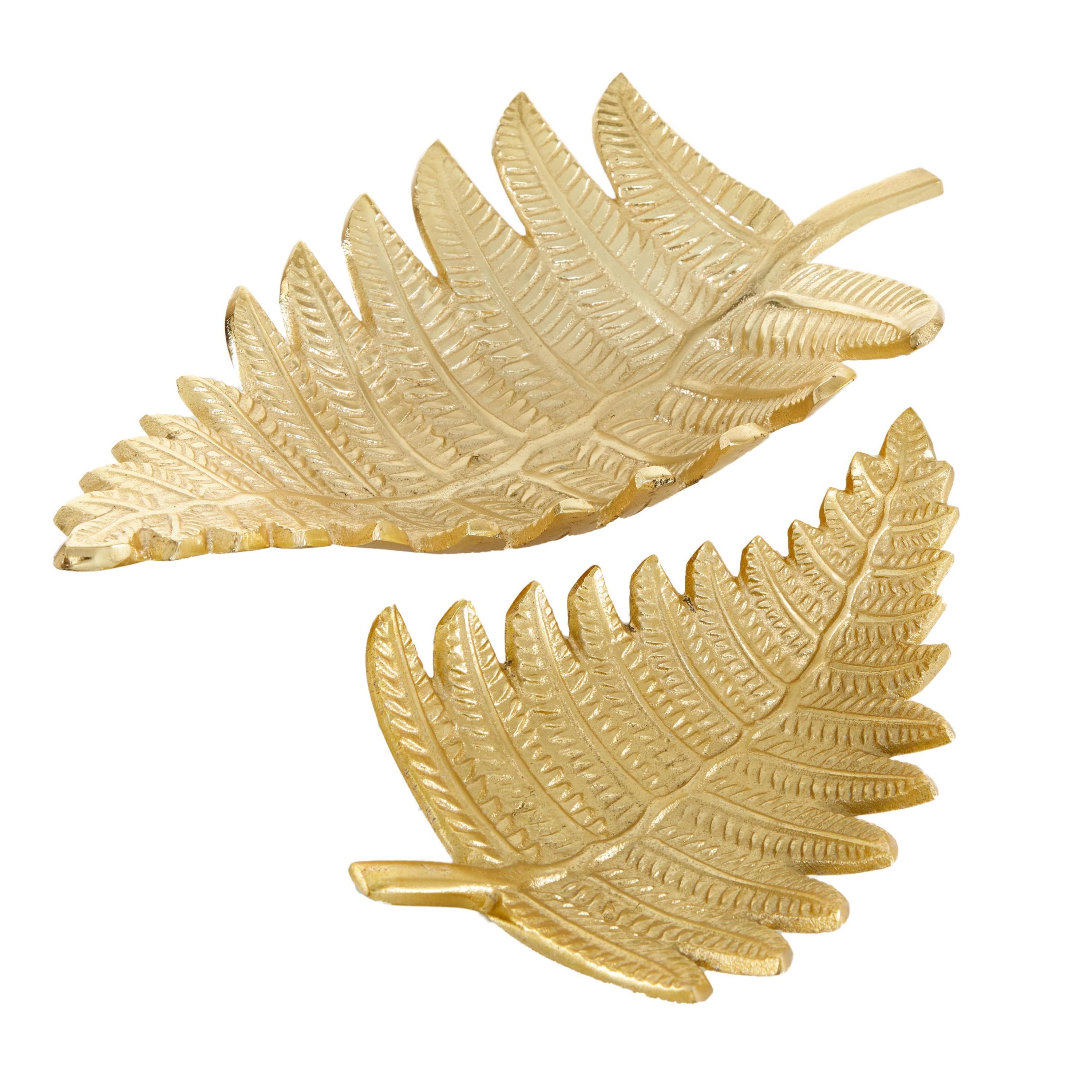 Set of 2 Contemporary Leaf Trays Gold - Olivia & May: Aluminum, Not Food Safe, Indoor Use