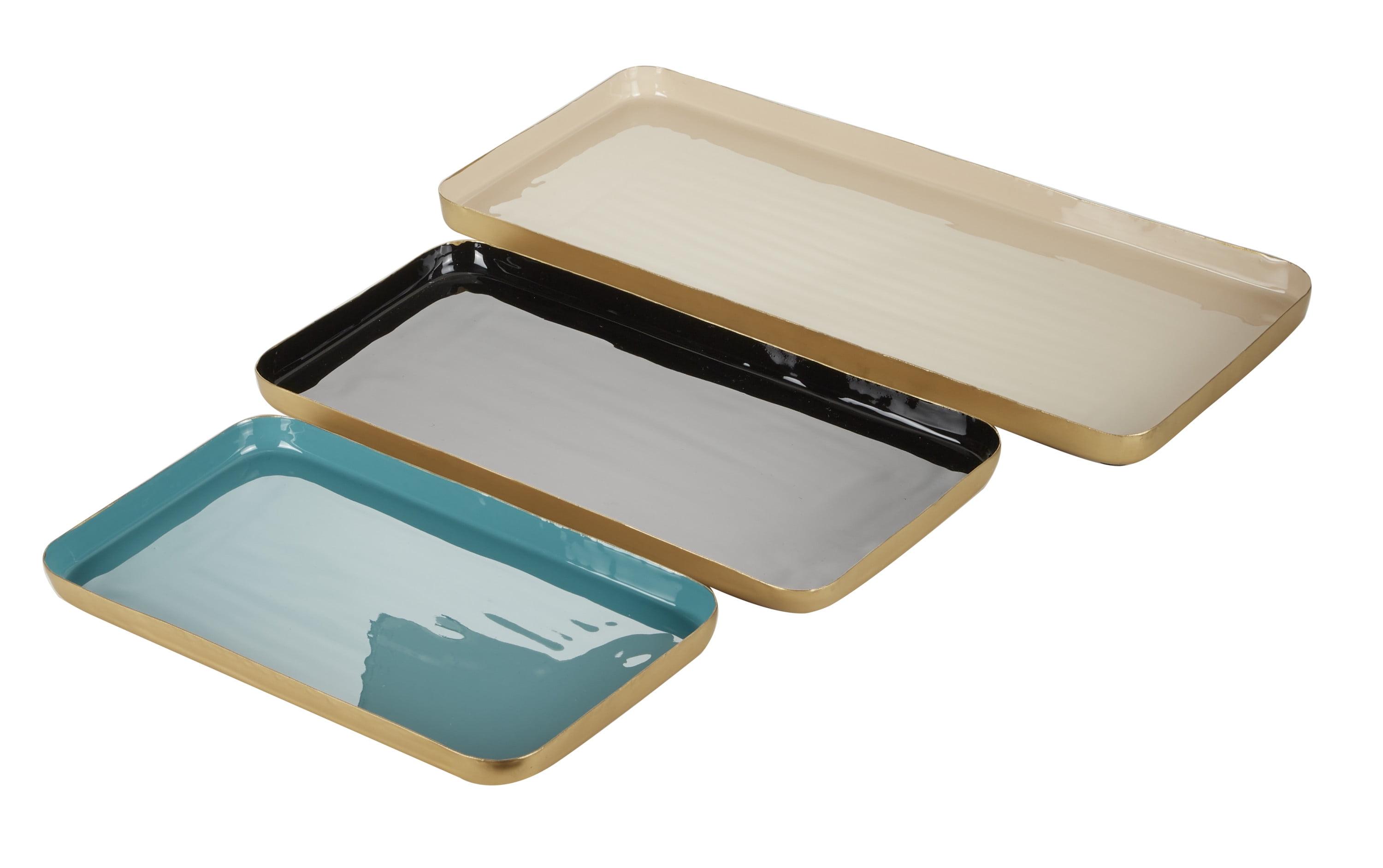 Multi-Colored Mango Wood and Enamel Serving Trays, Set of 3