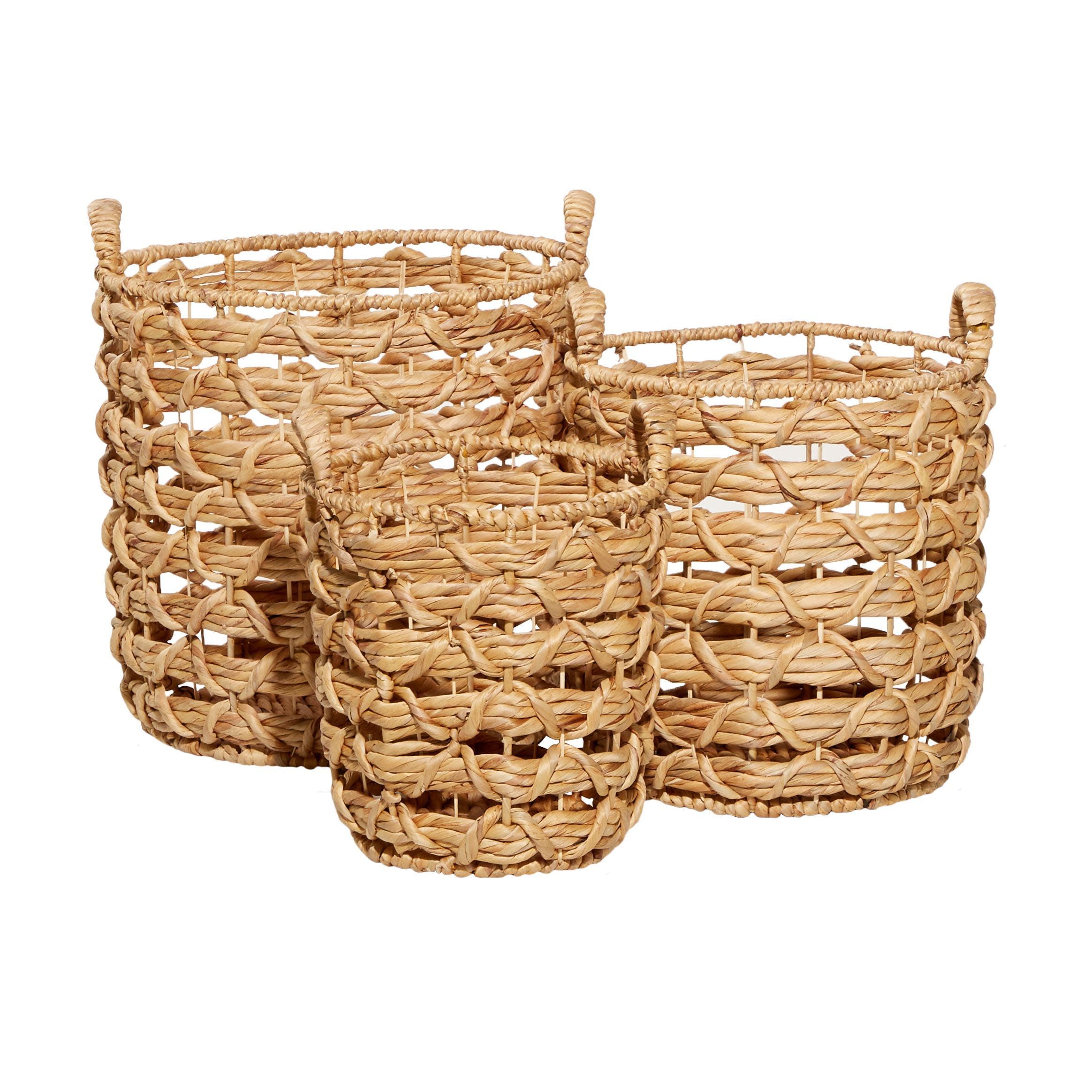 DecMode 18", 16", 13"H Brown Fabric Handmade Storage Basket with Handles, 3-Pieces