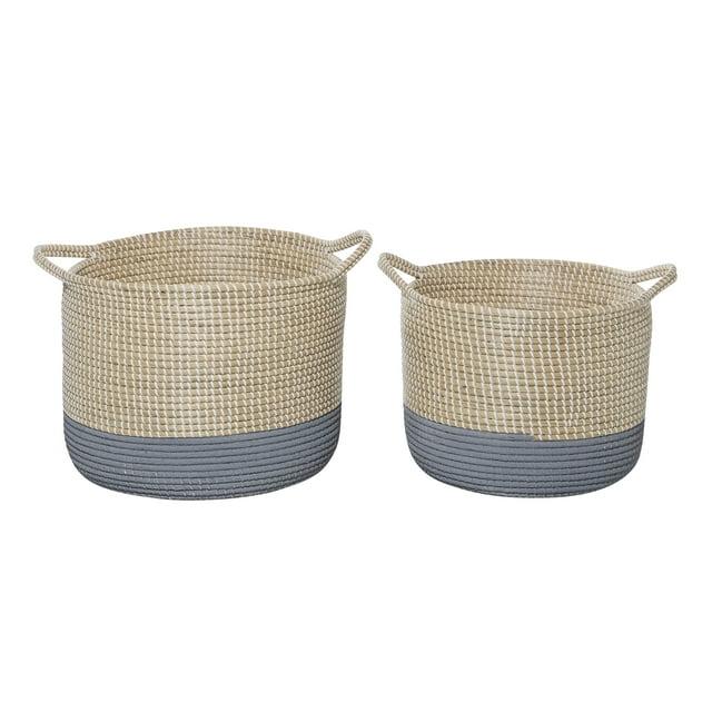 DecMode 18", 20" Brown Sea Grass Contemporary Storage Basket, 2 - Pieces