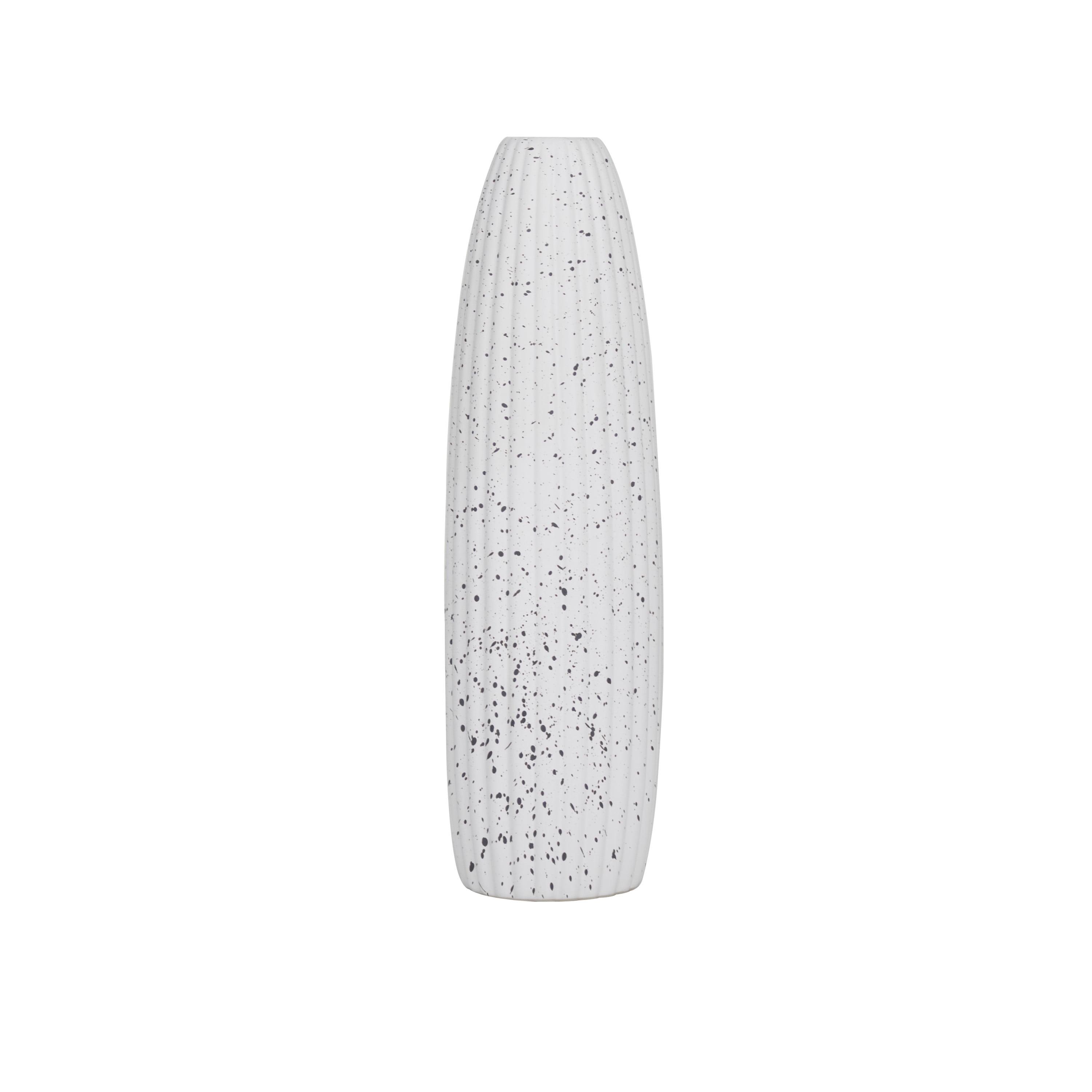 Tall Speckled White Ceramic Cylinder Vase