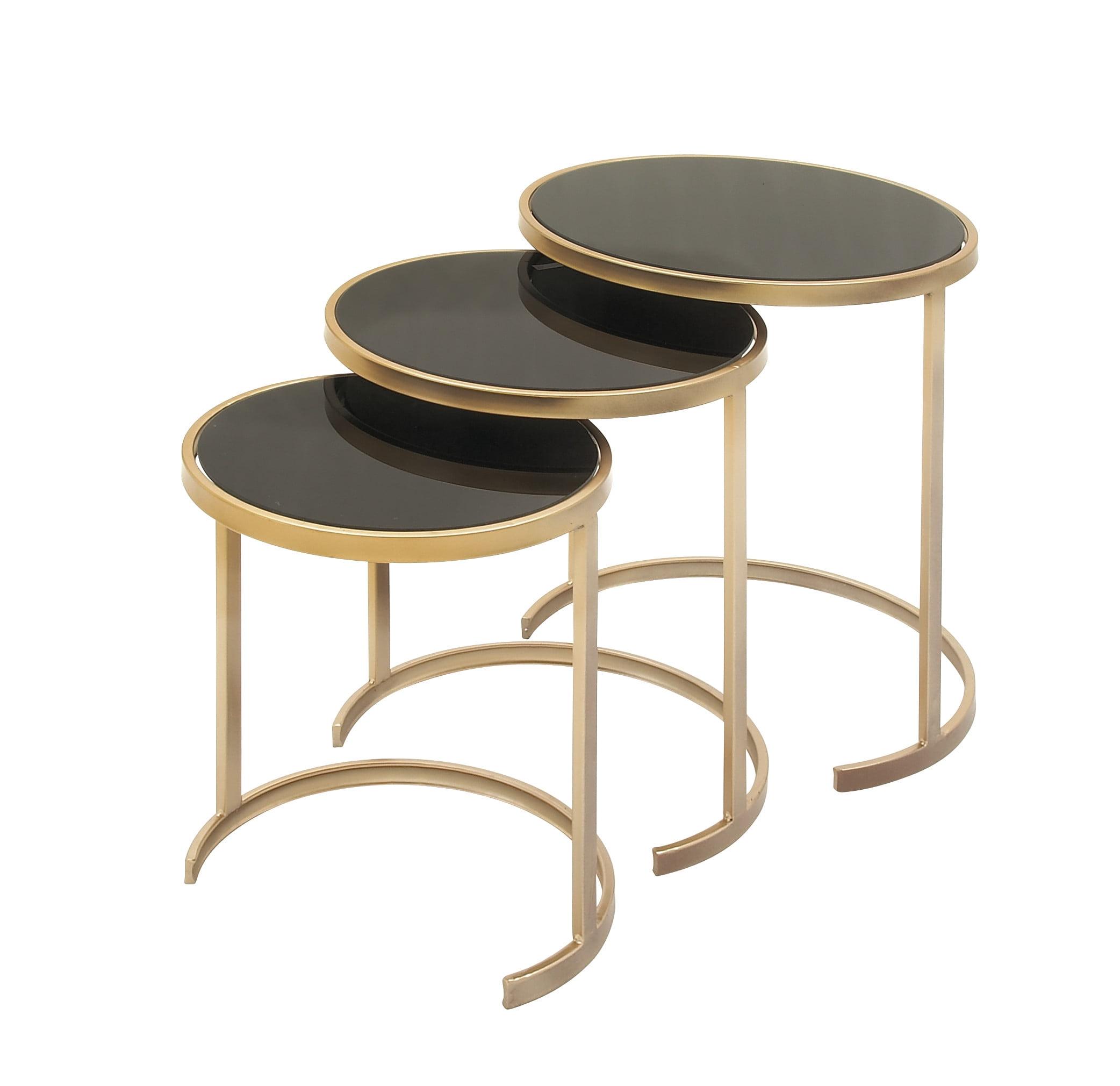 Elegant Gold Metal and Mirrored Glass Round Nesting Tables, Set of 3