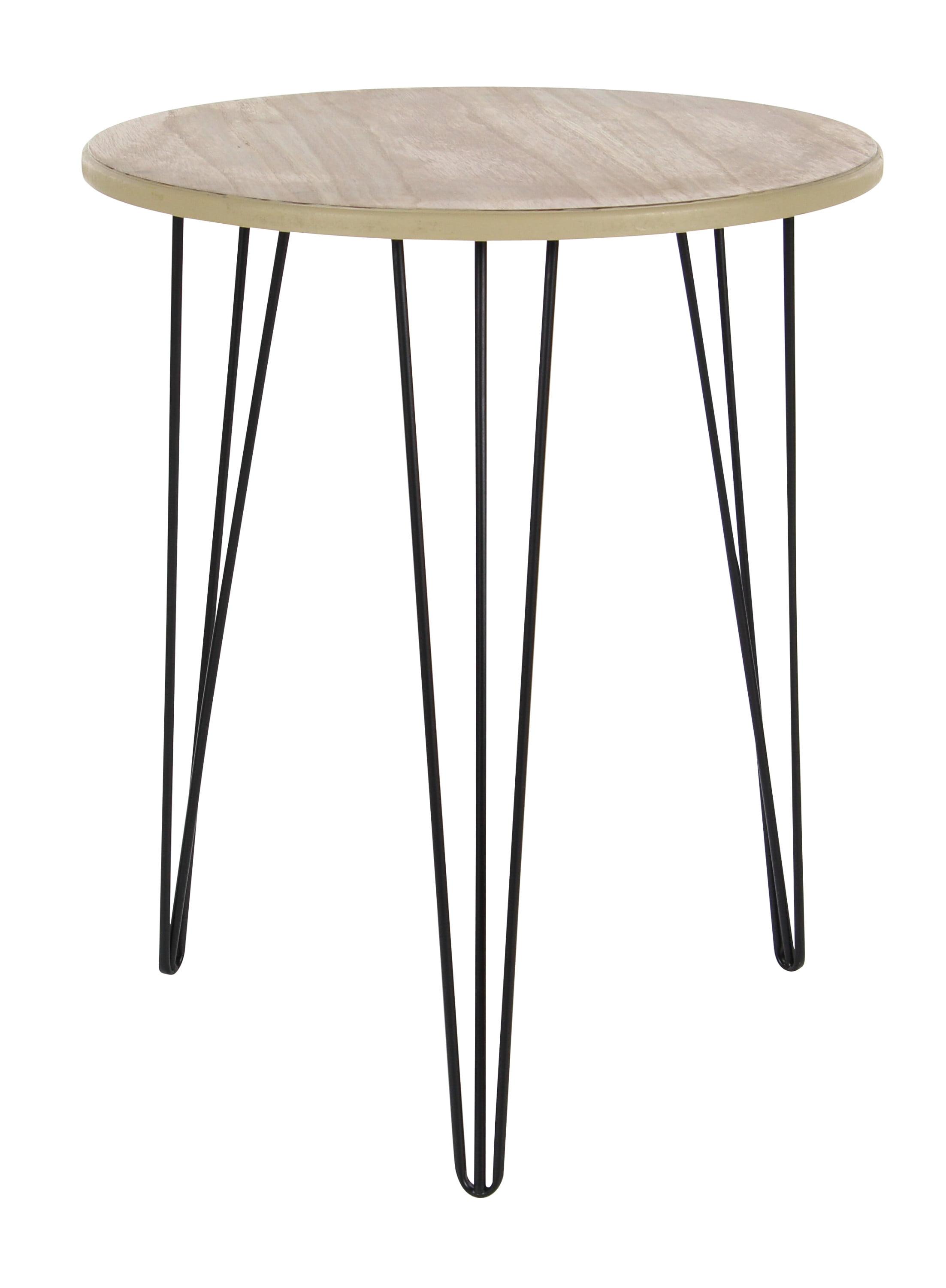 Modern Round Brown Wood and Metal Accent Table