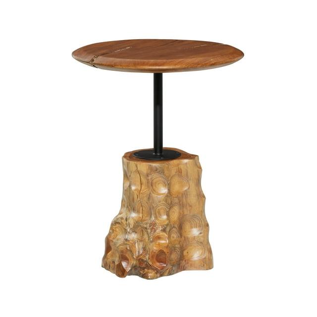 Olivia & May Contemporary Teak Wood Pedestal Accent Table Brown: Round, No Assembly, Small Table
