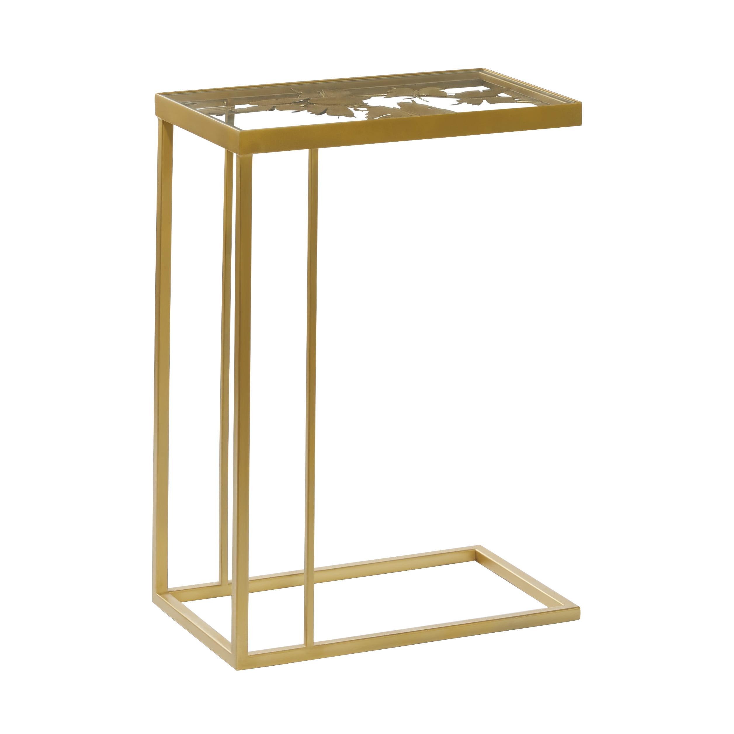 Elegant Gold Metal and Clear Glass C-Shaped Accent Table