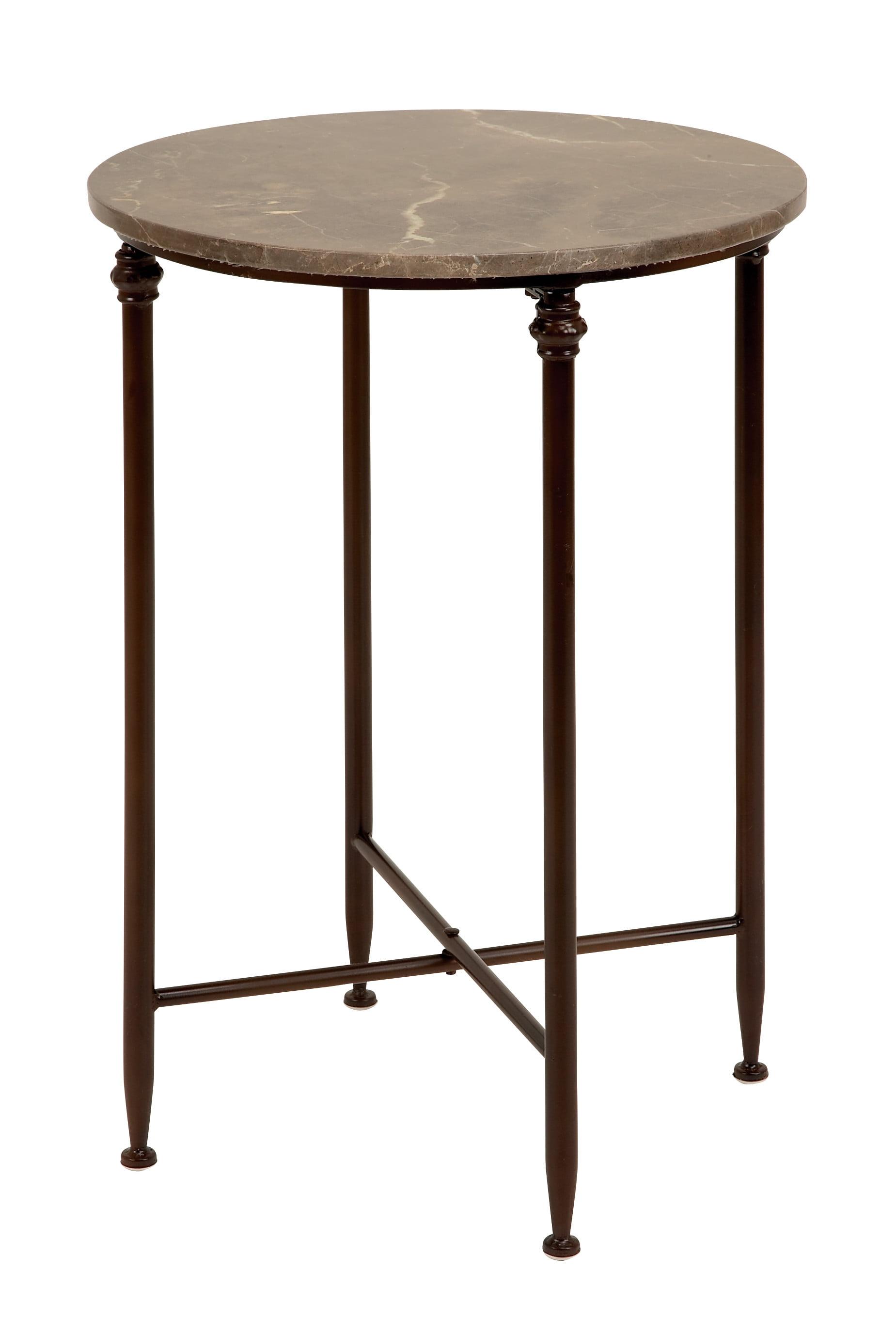 Round Black Metal Accent Table with Marble Top