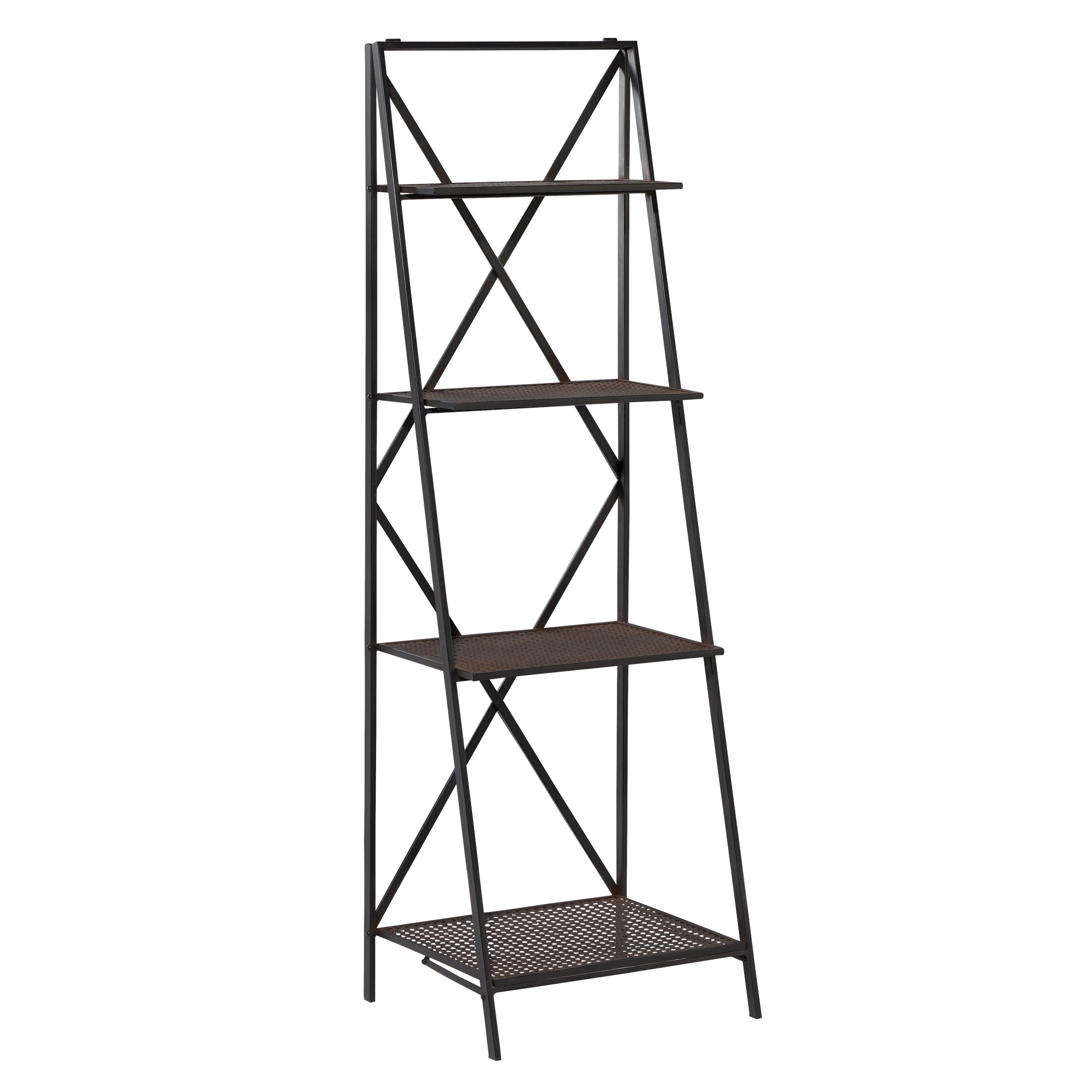 Modern Industrial Black Metal 4-Tier Ladder Bookshelf