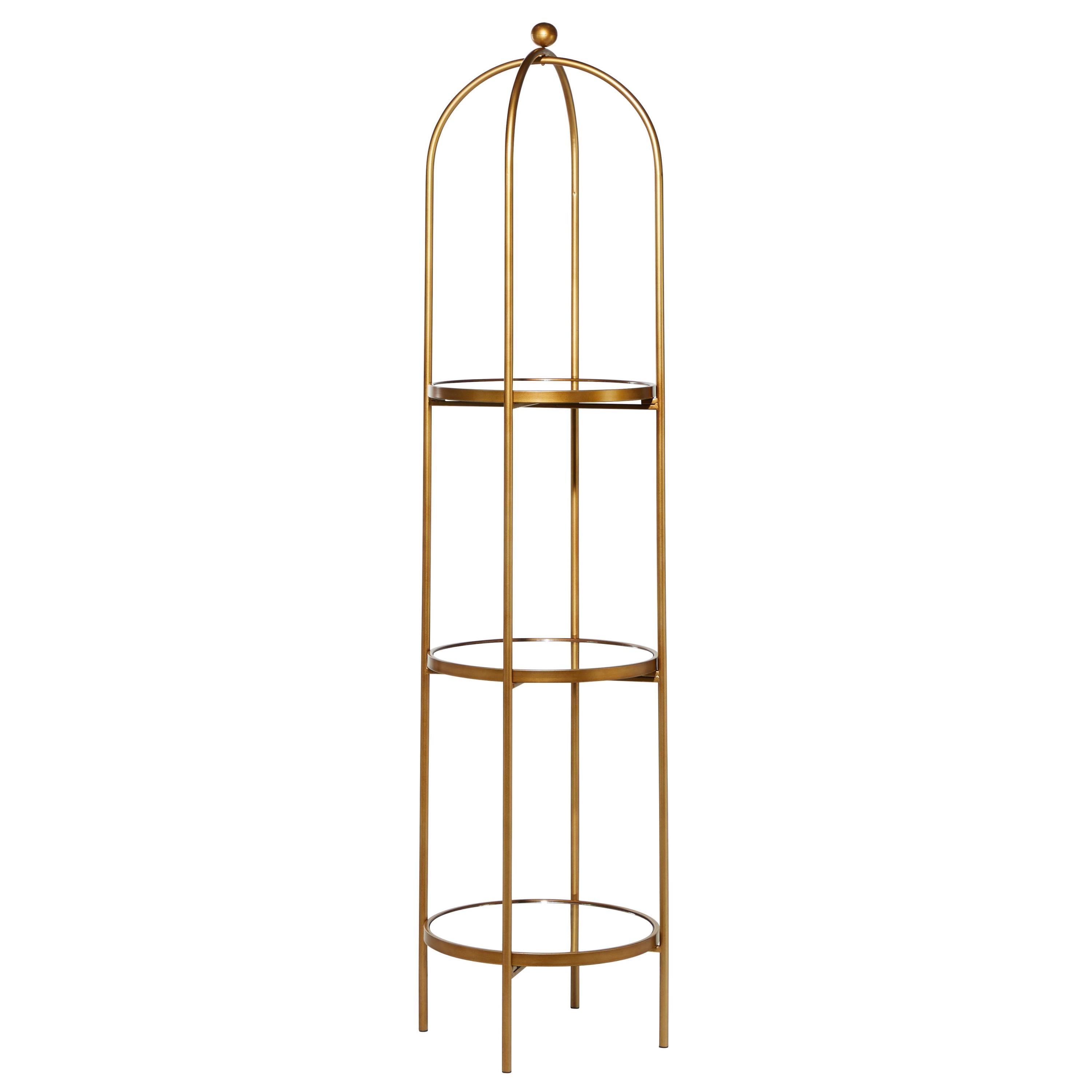 Gold Metal 3-Tier Shelving Unit with Mirror Shelves