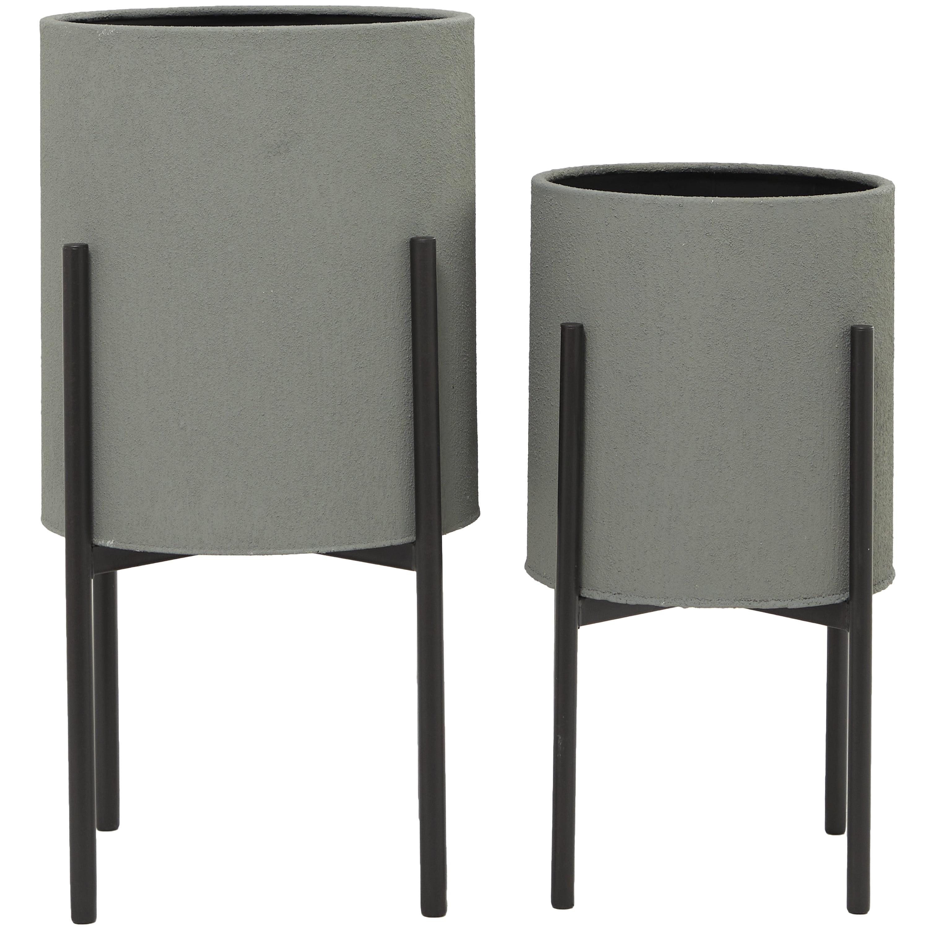 Modern Gray Iron Planters Set of 2 with Removable Stand - Indoor/Outdoor