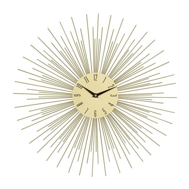 DecMode 19" Gold Metal Starburst Wall Clock with Black Accents
