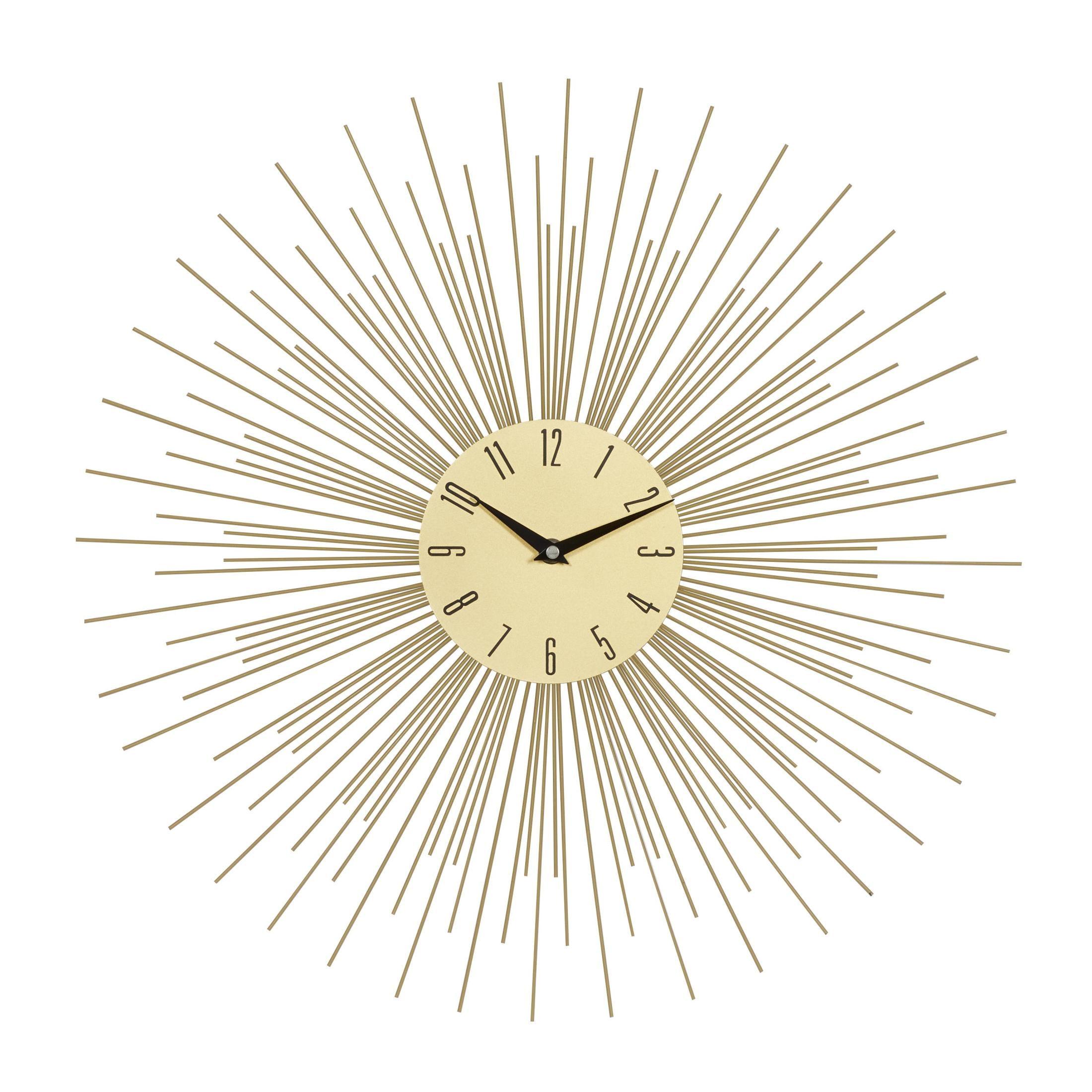 DecMode 19" Gold Metal Starburst Wall Clock with Black Accents