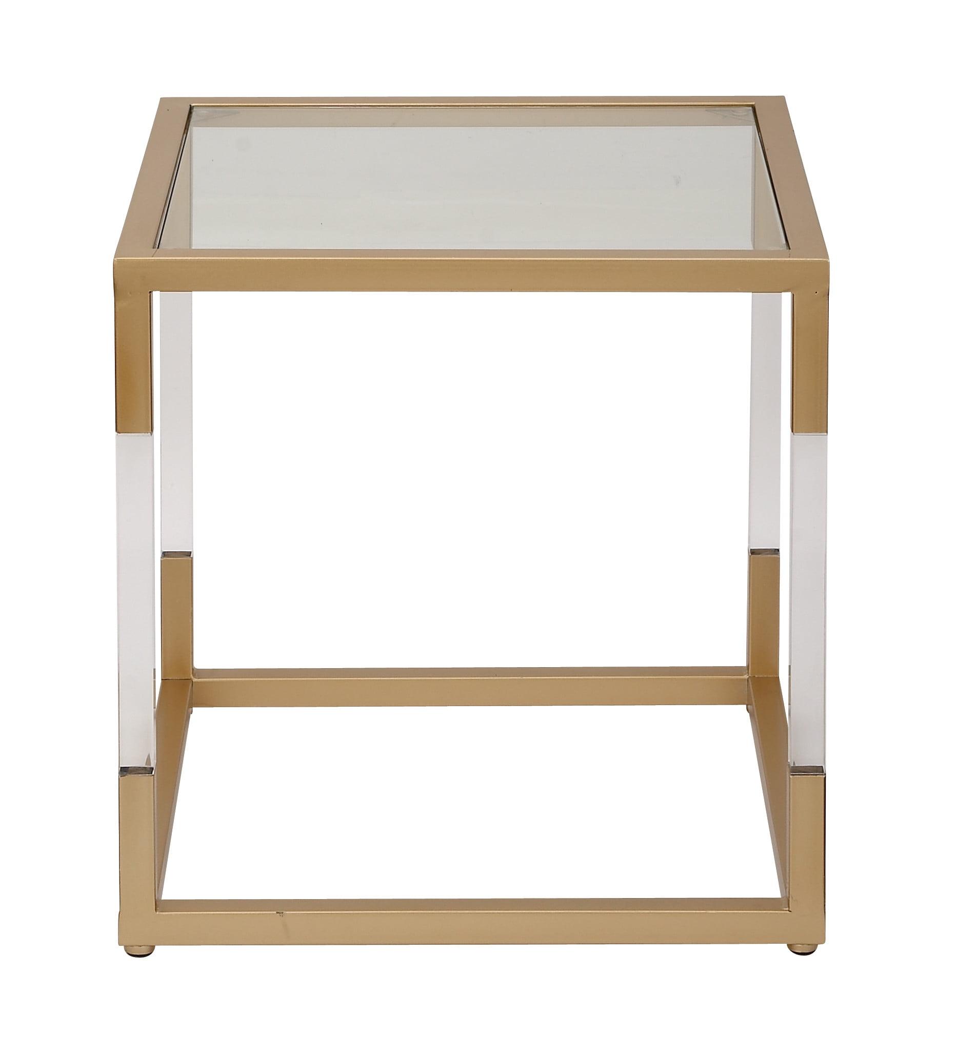 Turrell Metal Gold Side End Accent Table with Clear Glass Top and Acrylic Legs