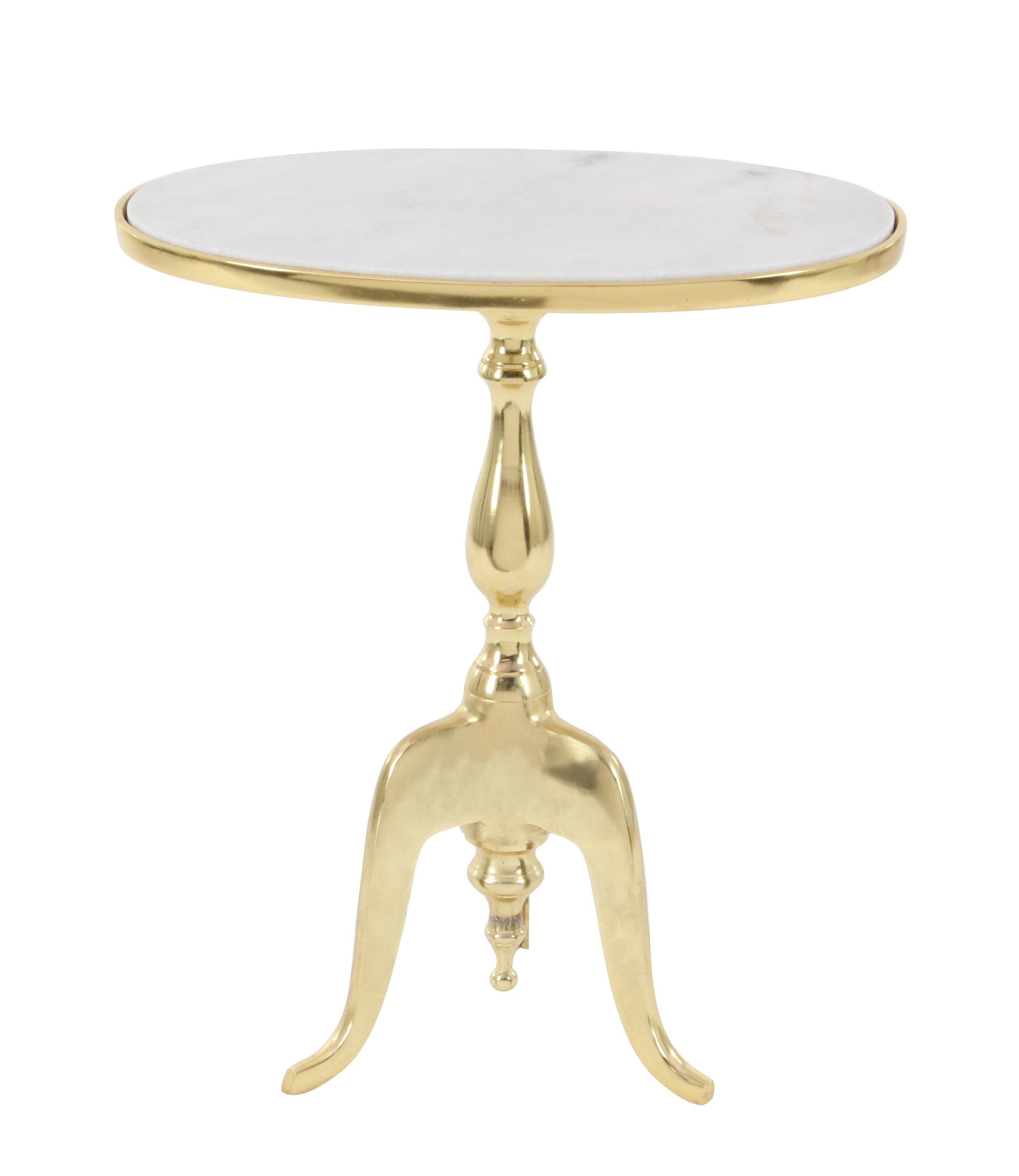 Elegant Round Gray Stone Top End Table with Gold Metal Base