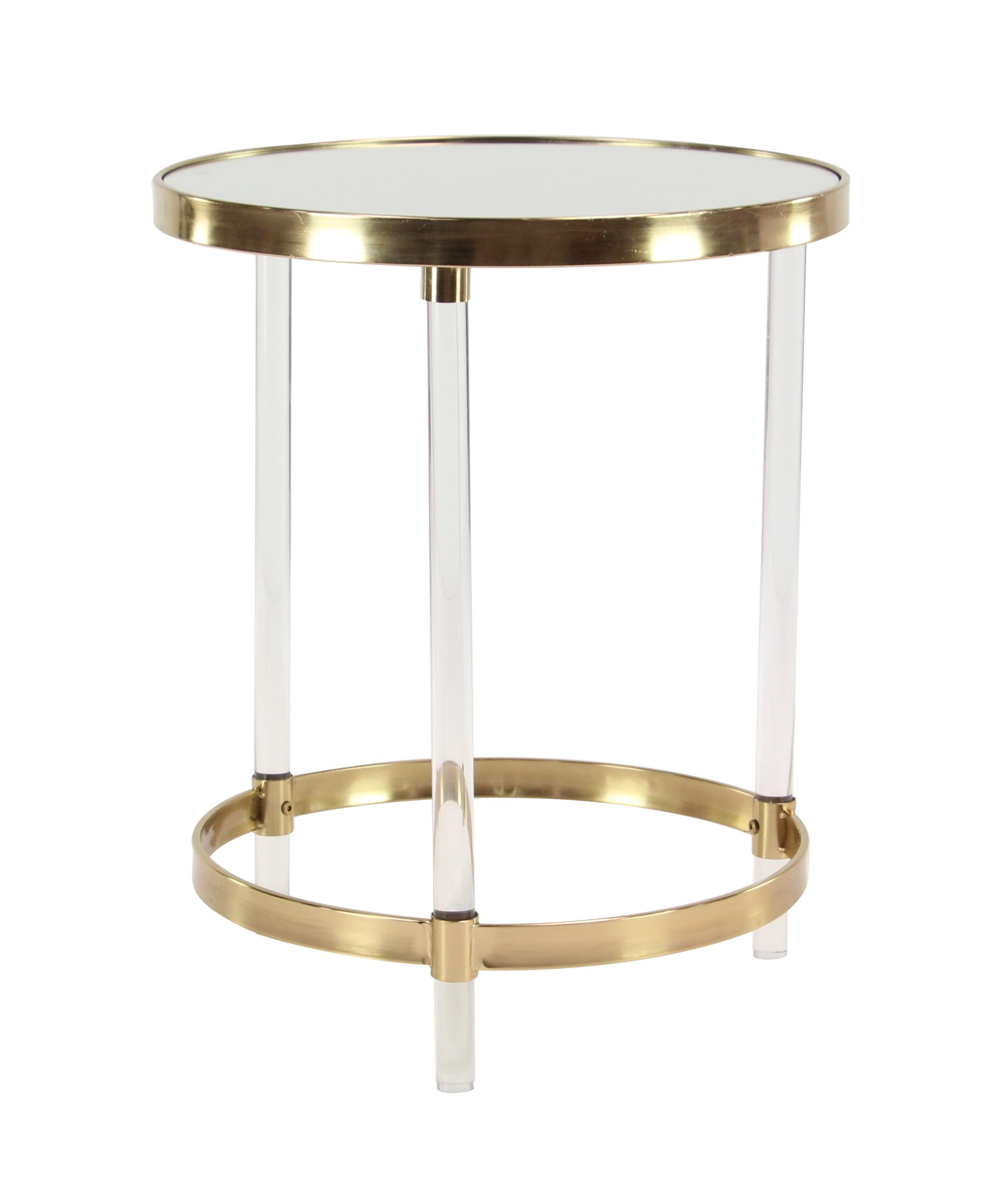 Elegant Gold Round Acrylic Accent Table with Mirrored Top