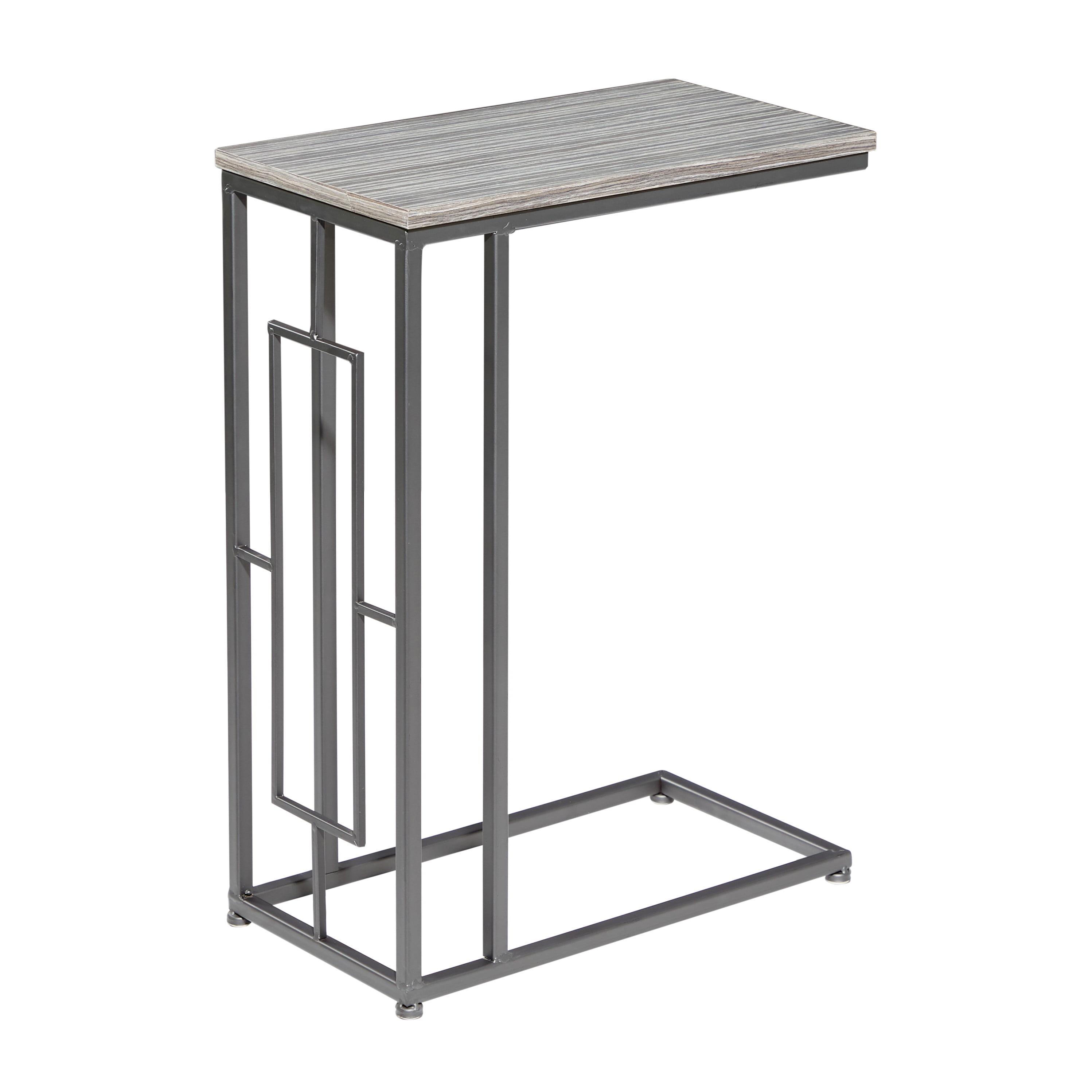 Sleek Gray C-Shaped Metal and Wood Accent Table