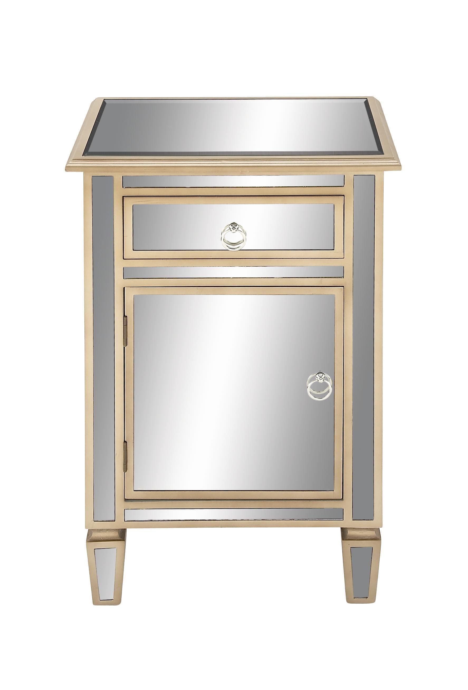 Mercer41 Alpena Glass Mirrored 1 Drawer and 1 Door Beige Cabinet