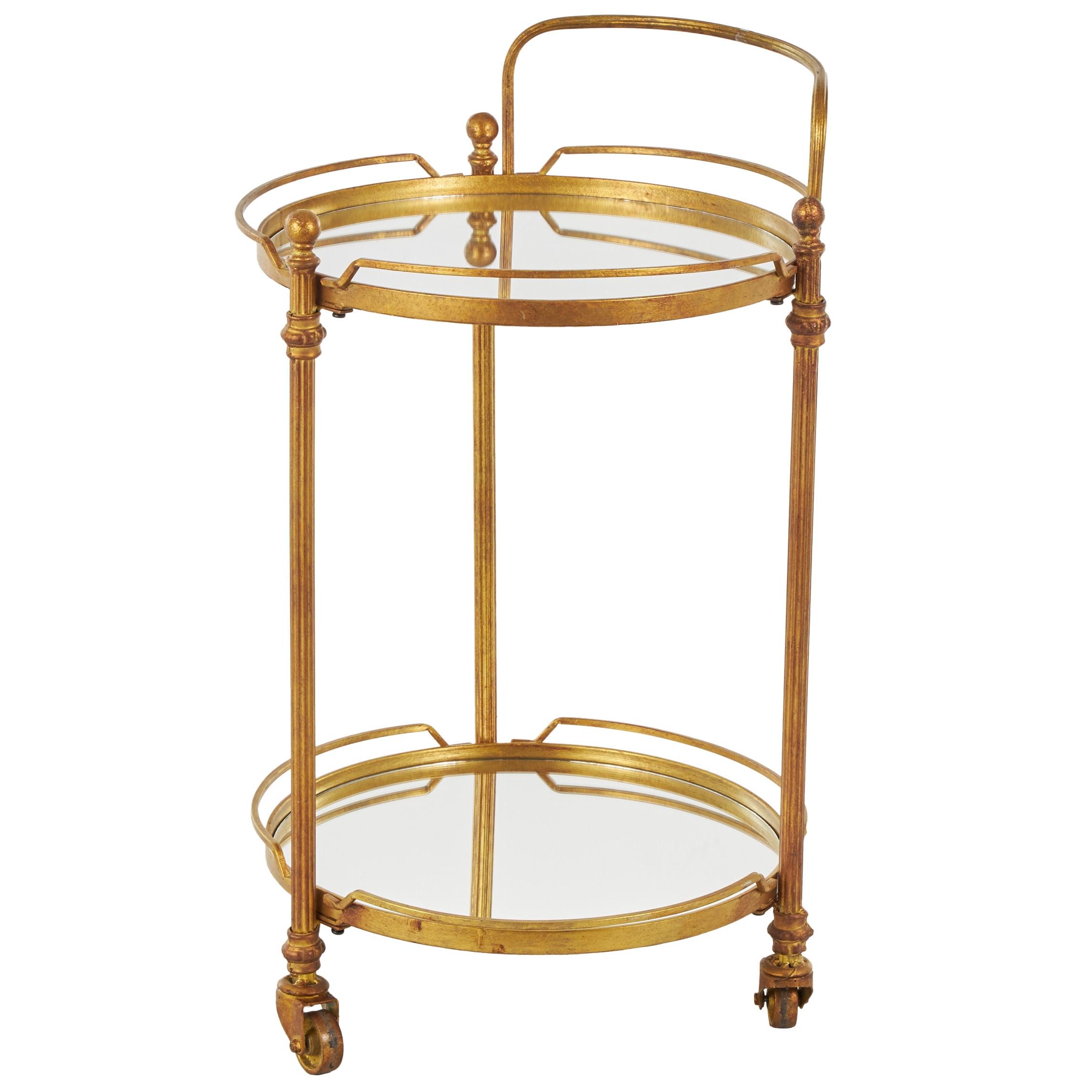 Traditional Iron and Mirrored Bar Cart Brass - Olivia & May: Round Frame, 2-Tier, Wine Storage, Indoor Use