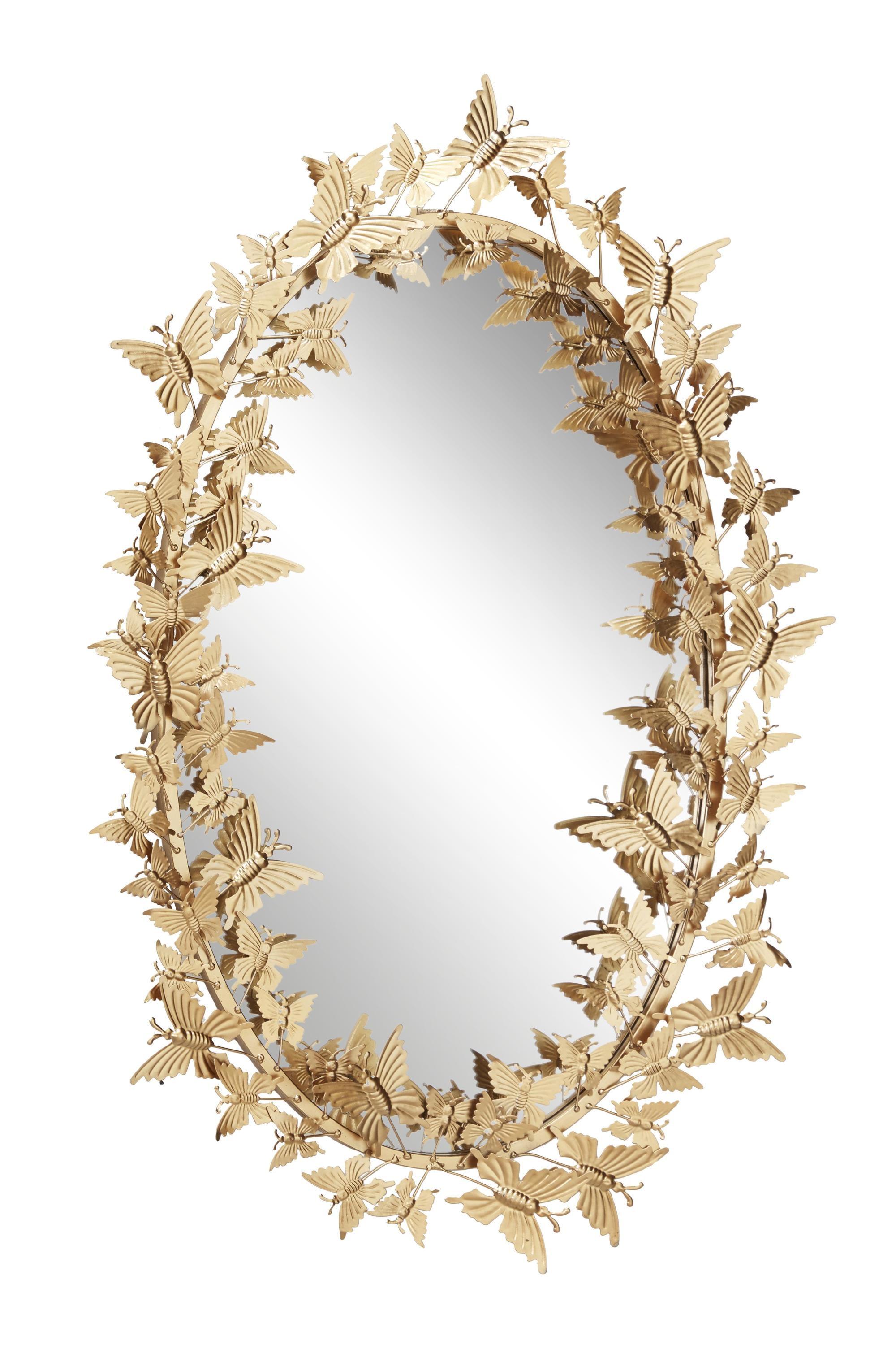 Gold Oval Wood Butterfly Wall Mirror, 19" x 33"