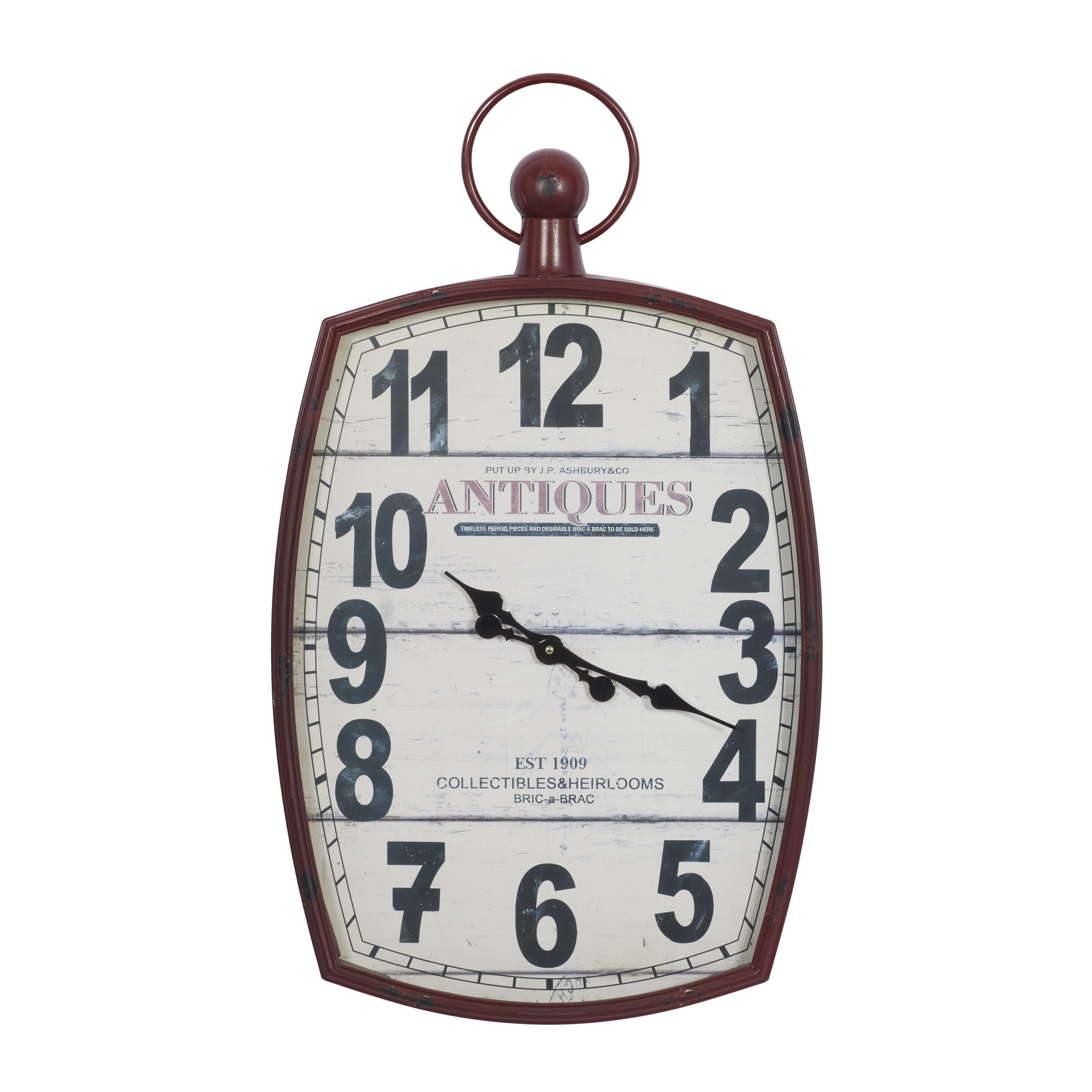 XL Red and White Vintage Metal Wall Clock