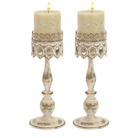 DecMode 2 Candle Beige Metal Candle Holder, Set of 2