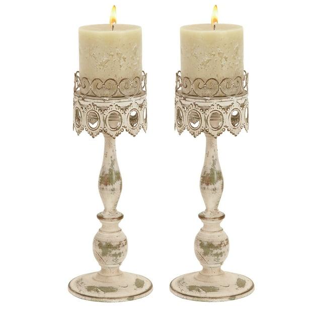 DecMode 2 Candle Beige Metal Candle Holder, Set of 2
