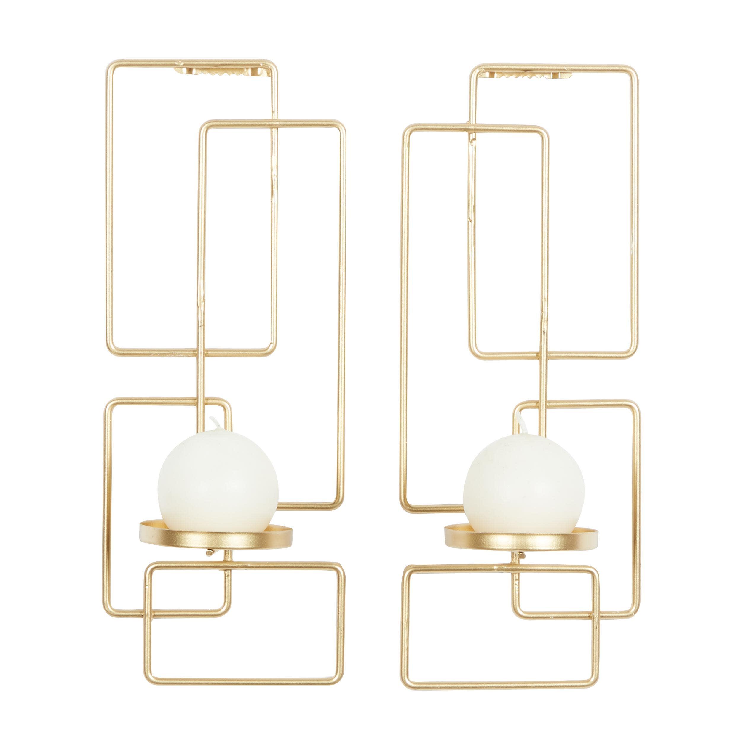 DecMode 2 Holder Gold Metal Geometric Tealight Wall Sconce, Set of 2