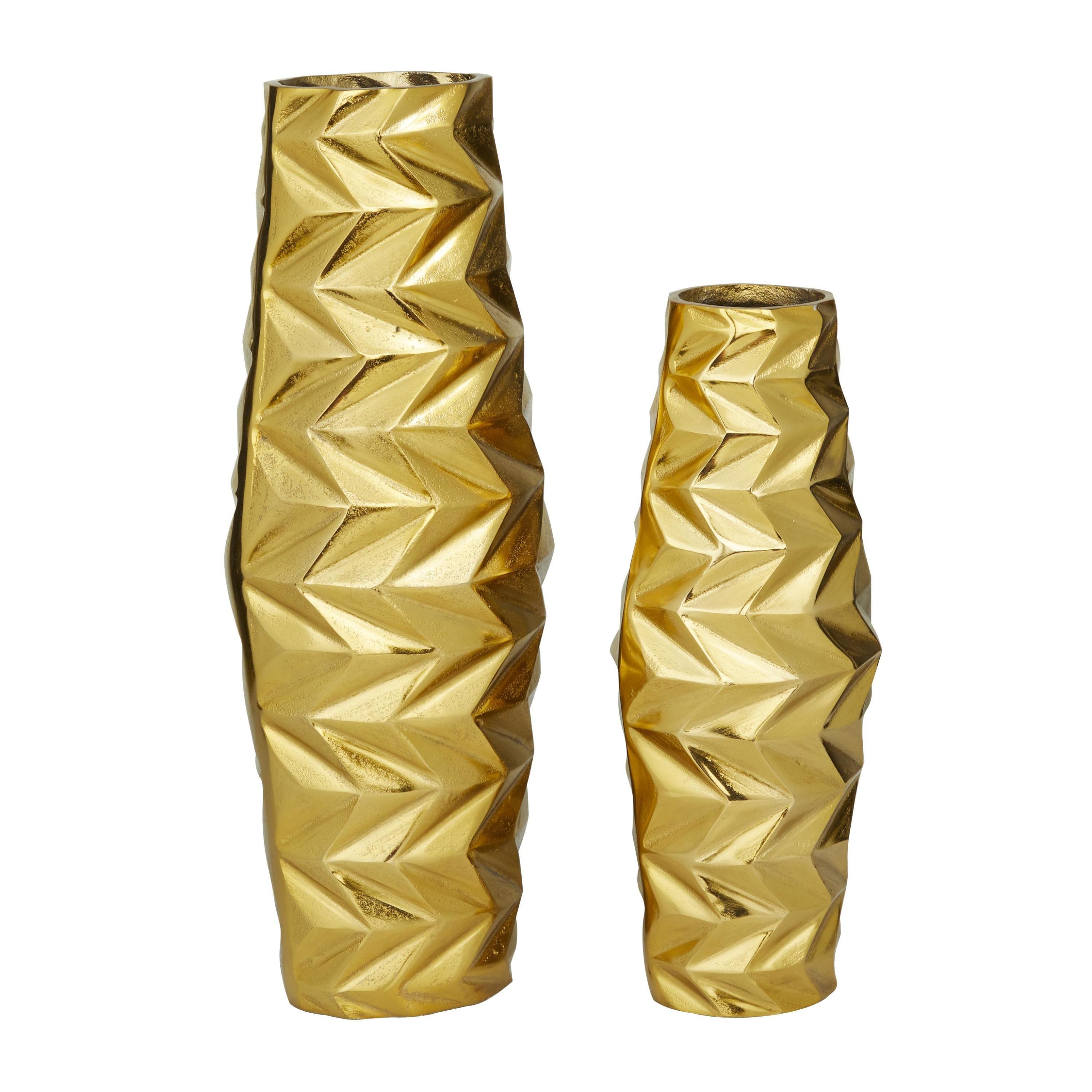 DecMode 20", 15"H Geometric Gold Aluminum Metal Vase, Set of 2